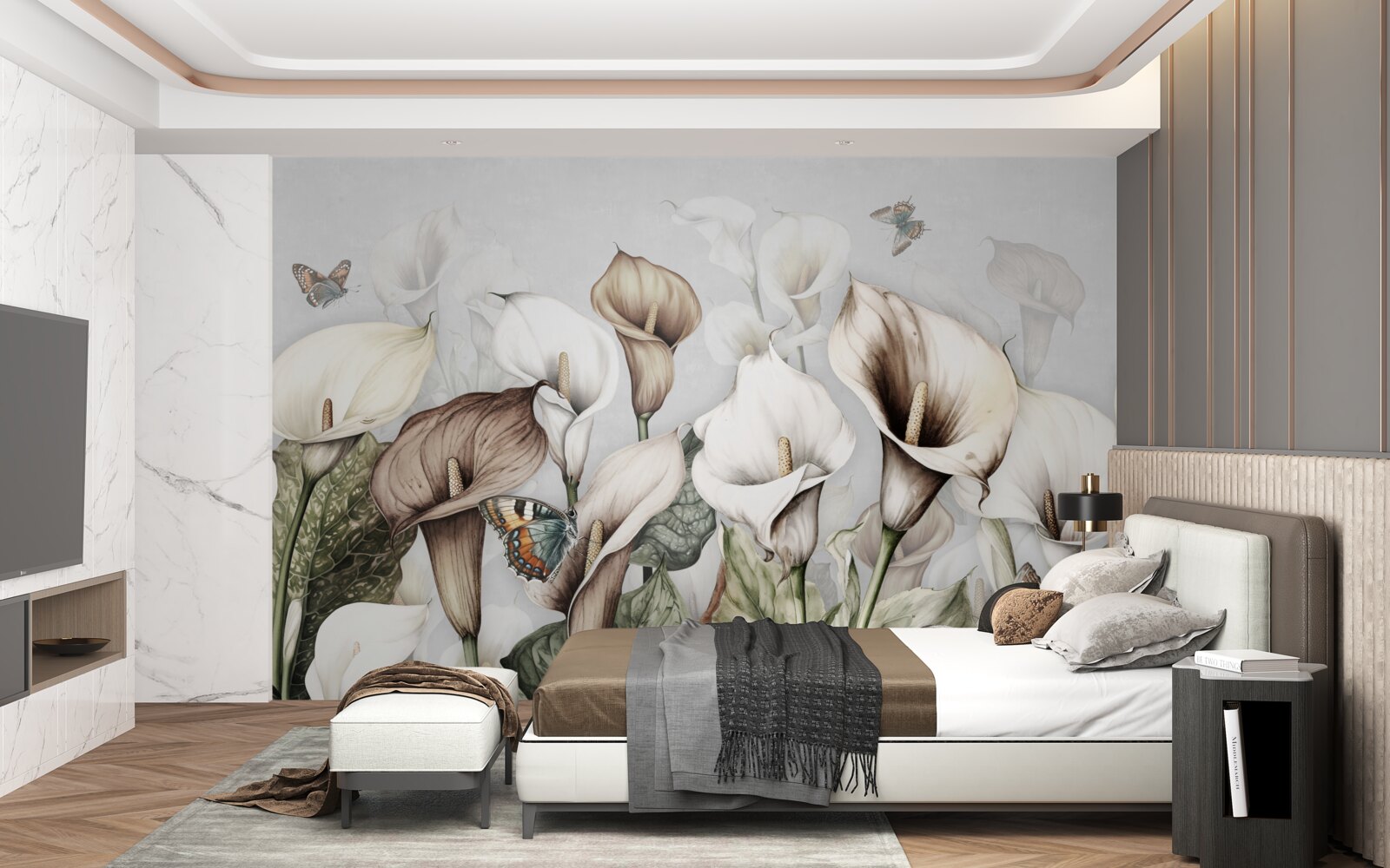 Фотошпалери капуста біла та коричнева з метеликами