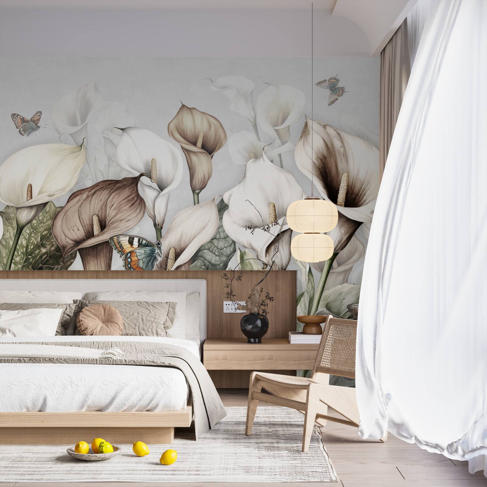 Фотошпалери капуста біла та коричнева з метеликами