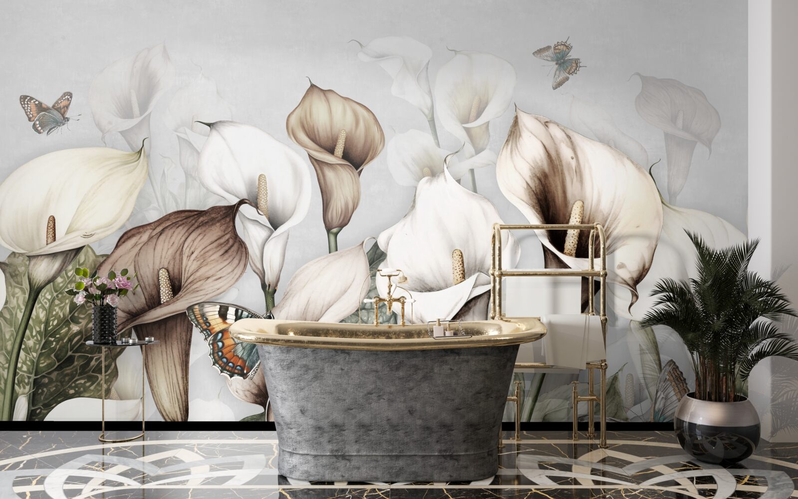 Фотошпалери капуста біла та коричнева з метеликами