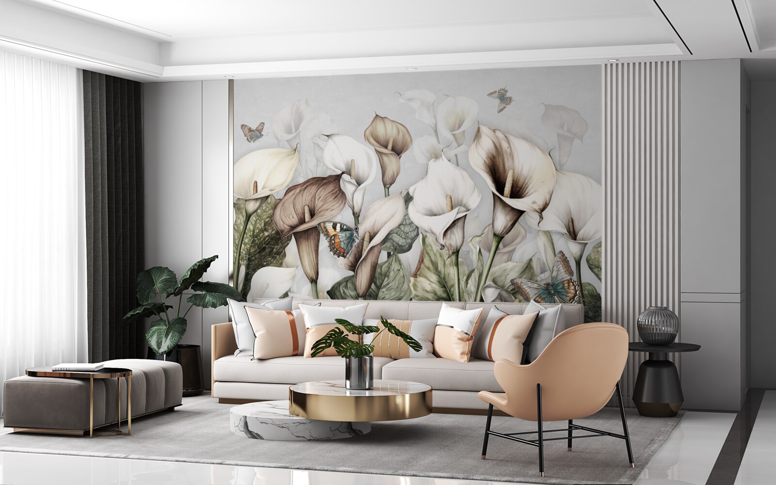 Фотошпалери капуста біла та коричнева з метеликами