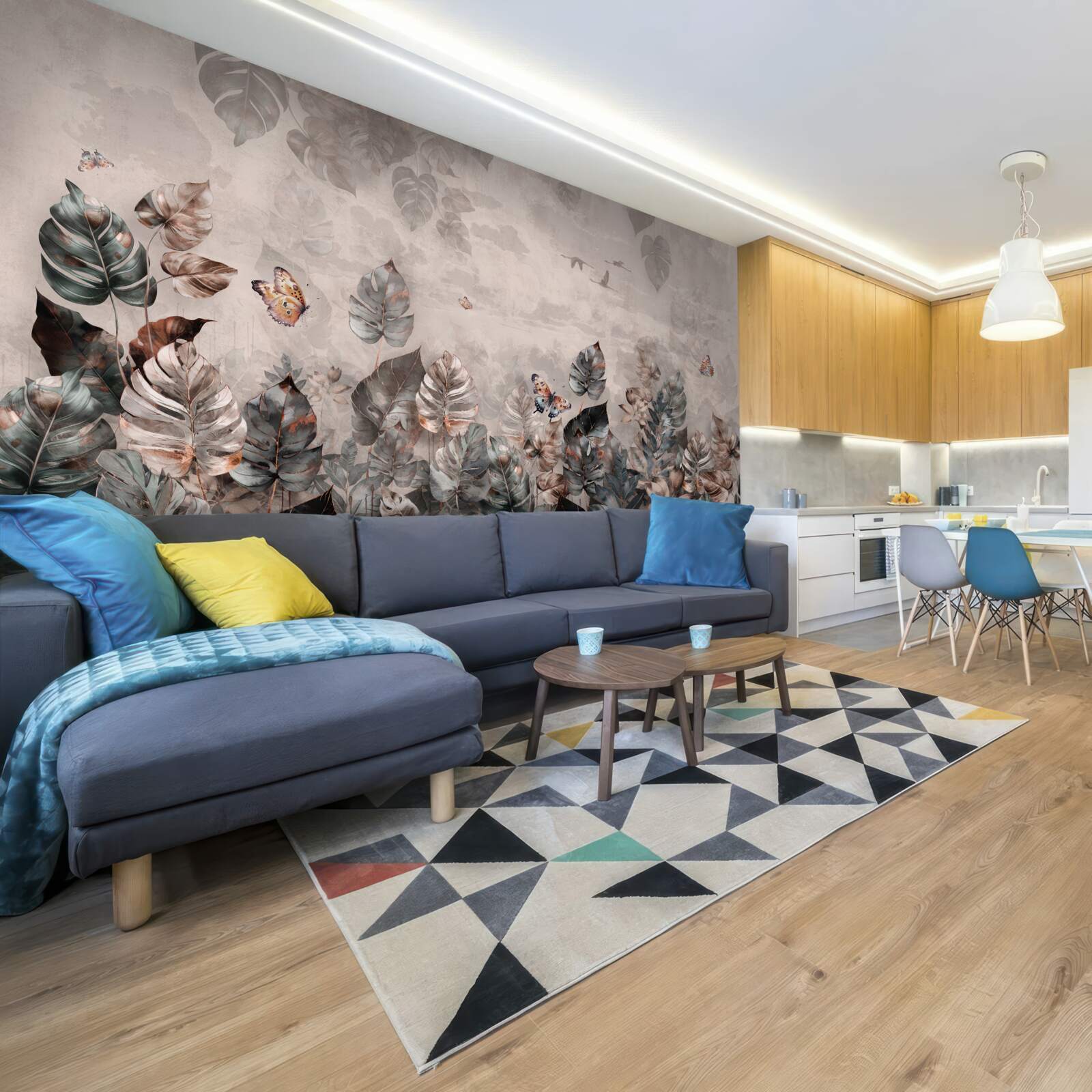 Фотошпалери тропічні рослини з метеликами та птахами