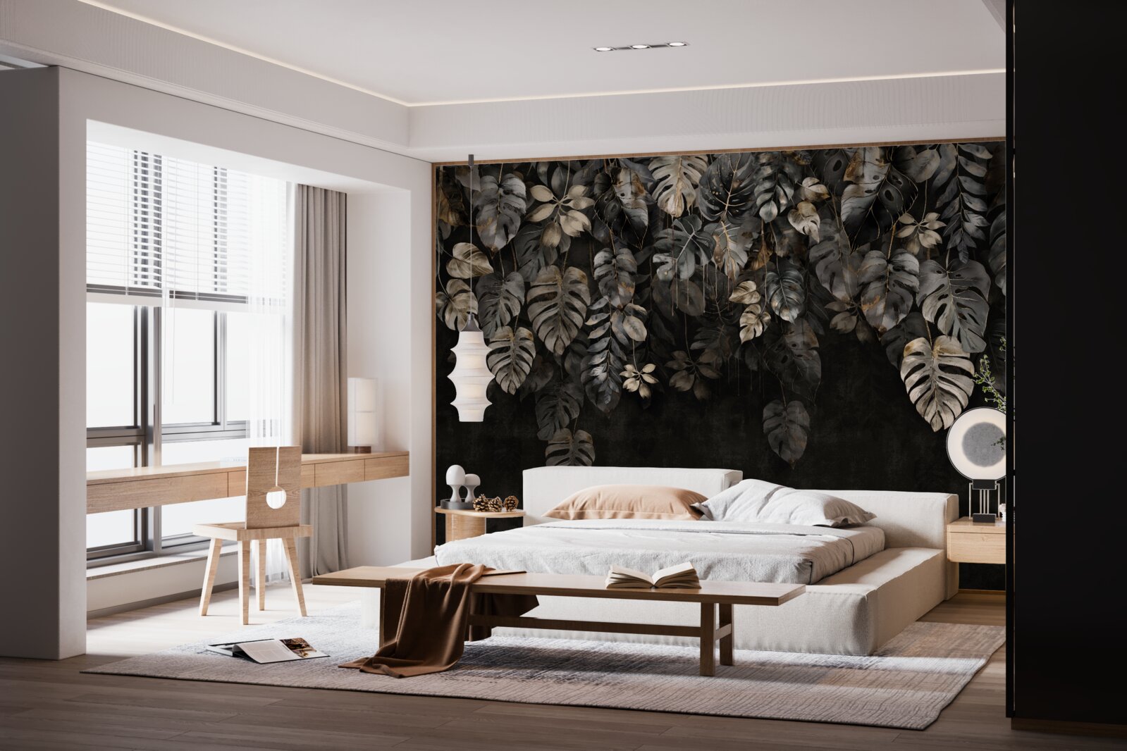 Фотошпалери велика монстера вночі залишає листя