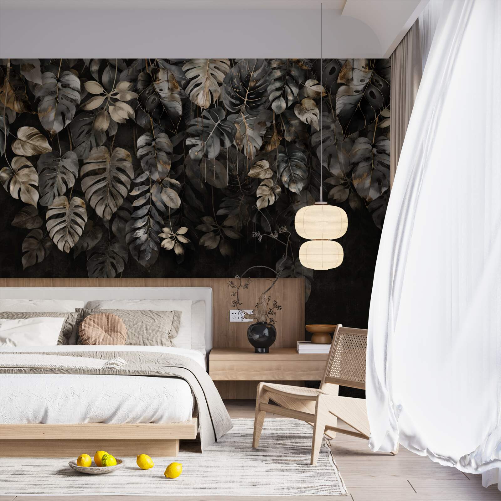 Фотошпалери велика монстера вночі залишає листя