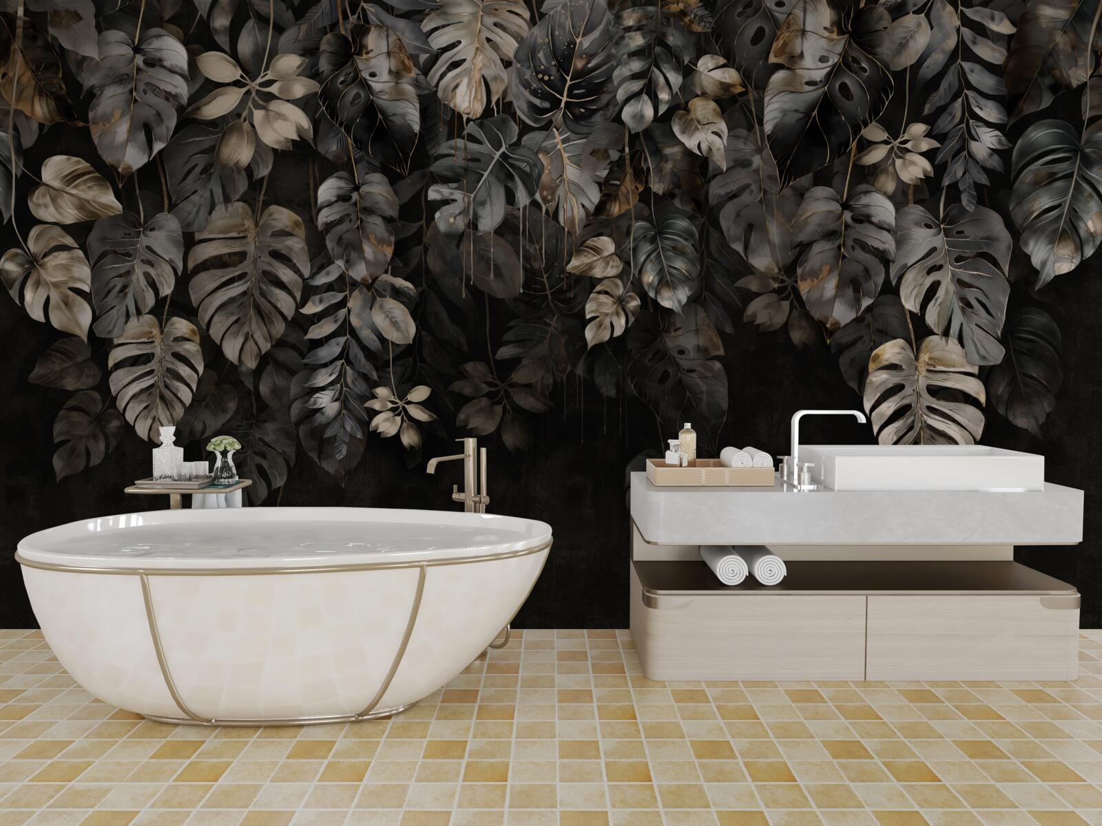 Фотошпалери велика монстера вночі залишає листя