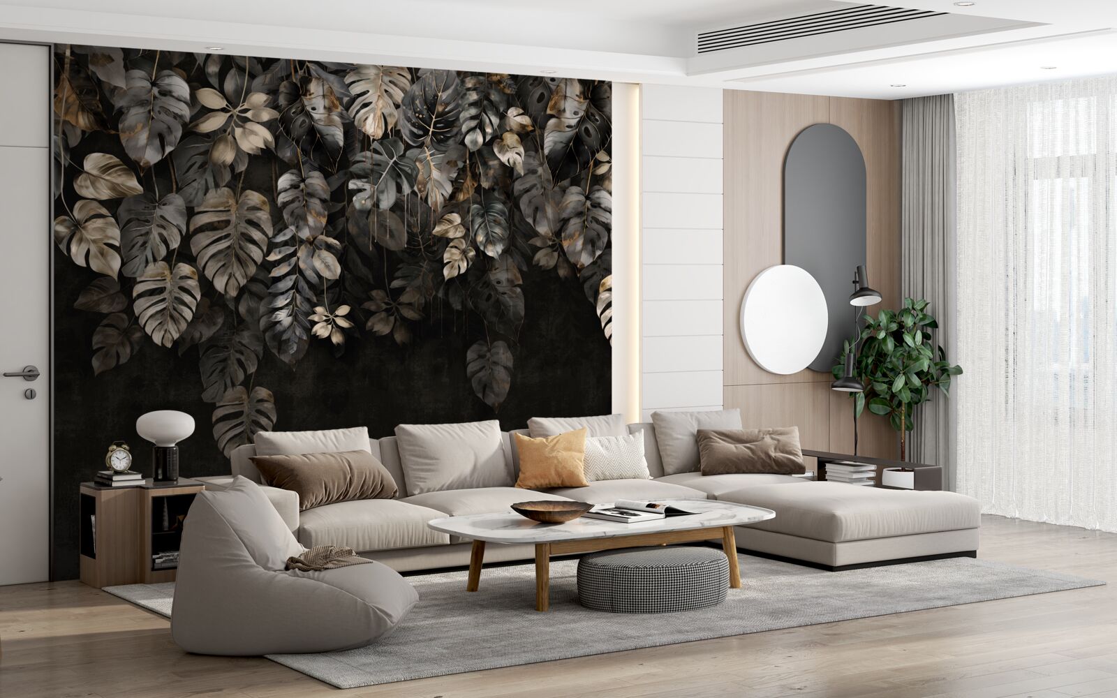 Фотошпалери велика монстера вночі залишає листя