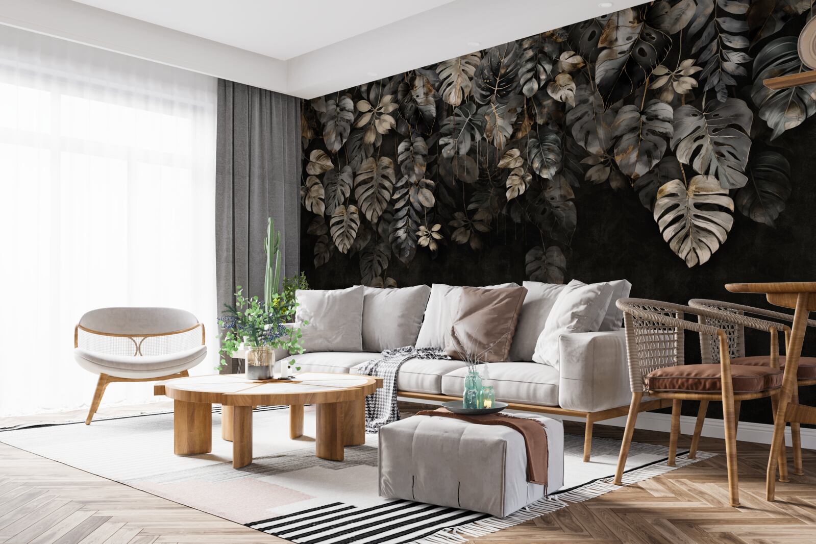 Фотошпалери велика монстера вночі залишає листя