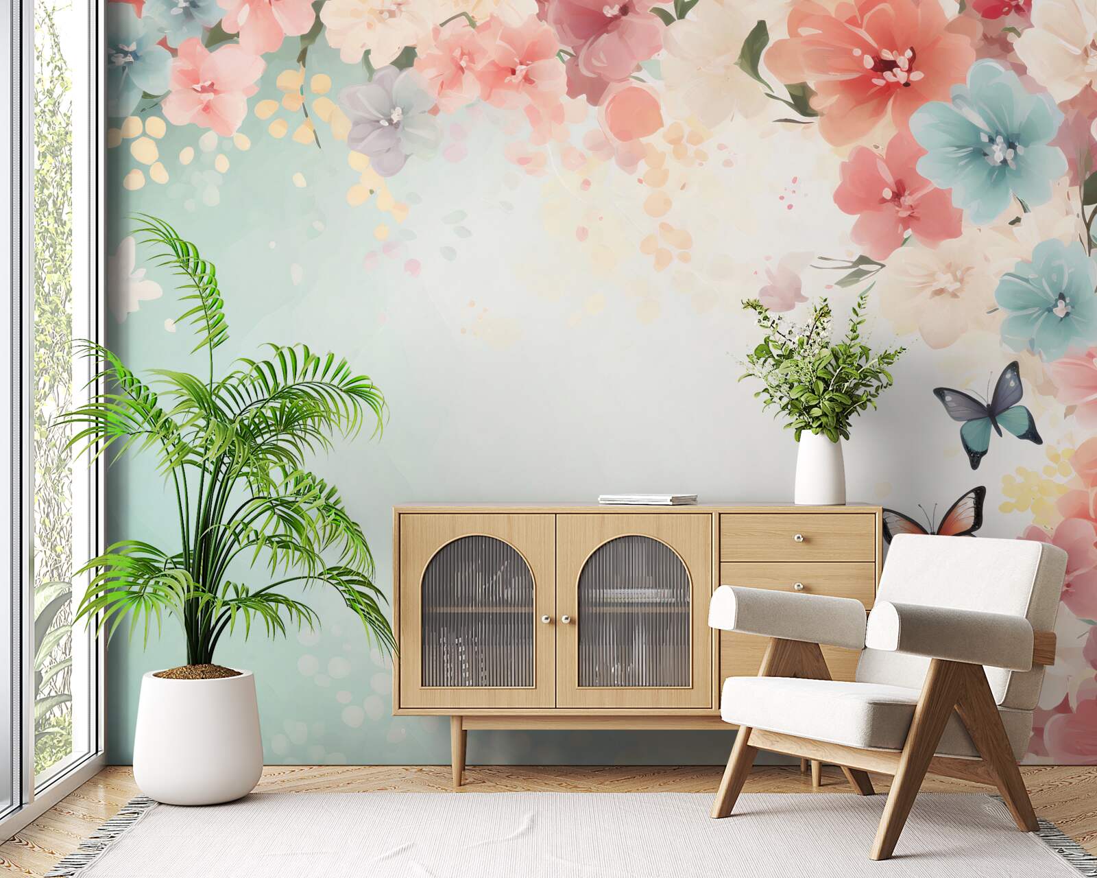 Фотошпалери витончені квіткові композиції та метелики