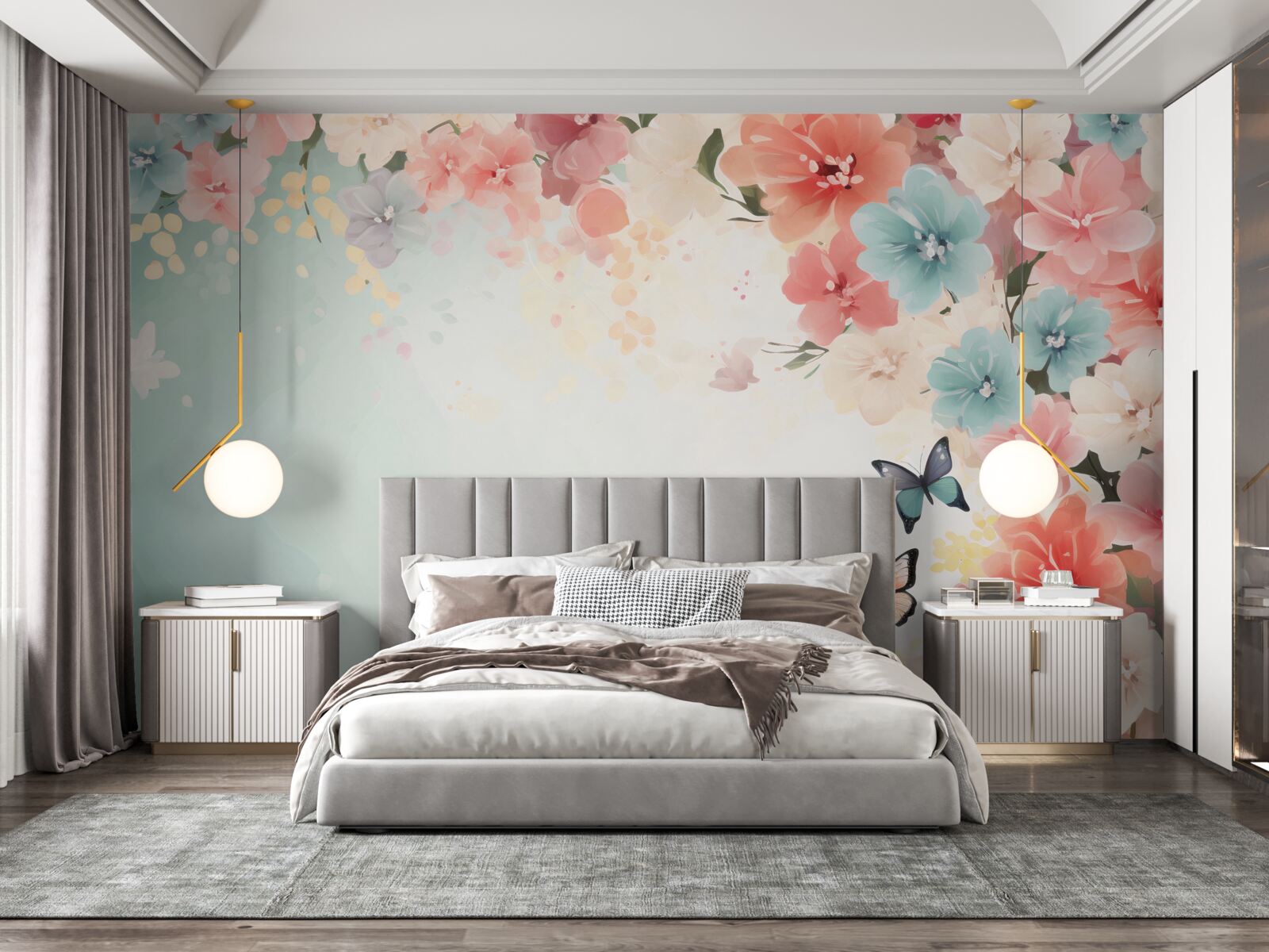 Фотошпалери витончені квіткові композиції та метелики