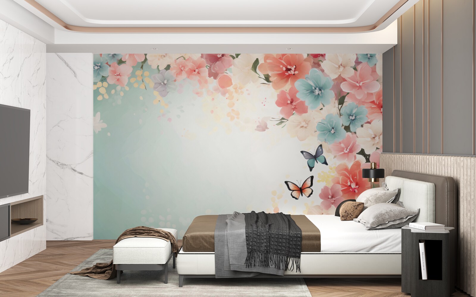 Фотошпалери витончені квіткові композиції та метелики