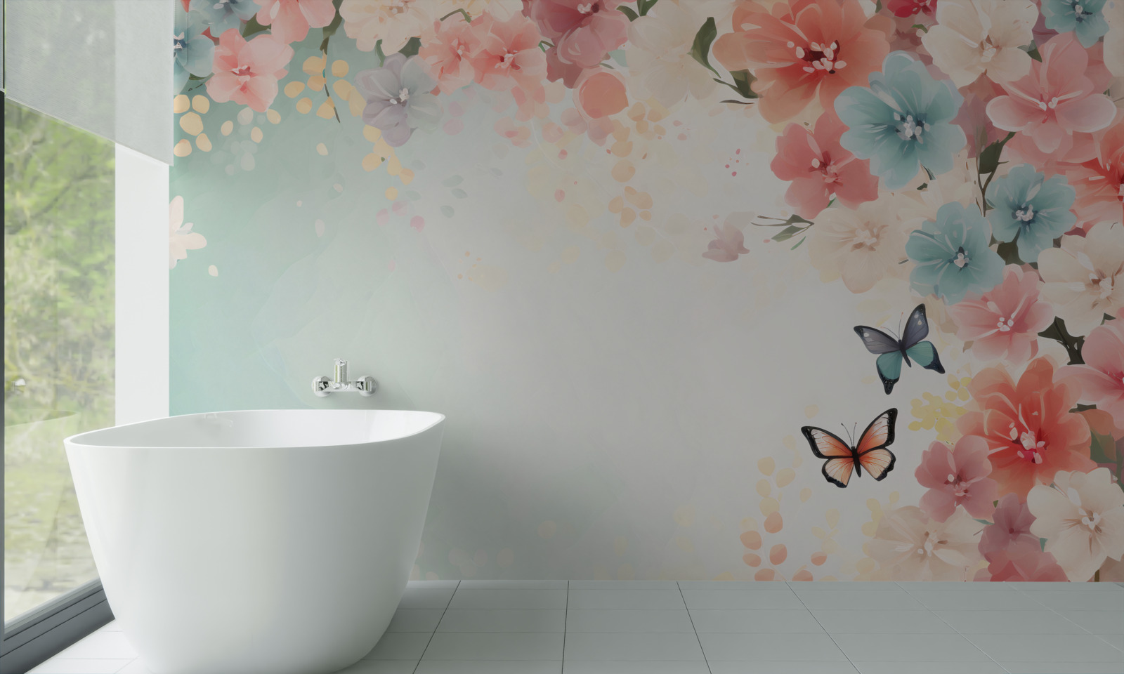 Фотошпалери витончені квіткові композиції та метелики