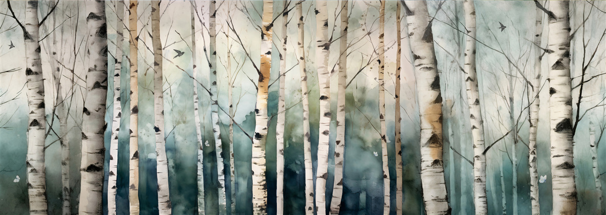 Фотошпалери акварель із зображенням стрункого гаю беріз