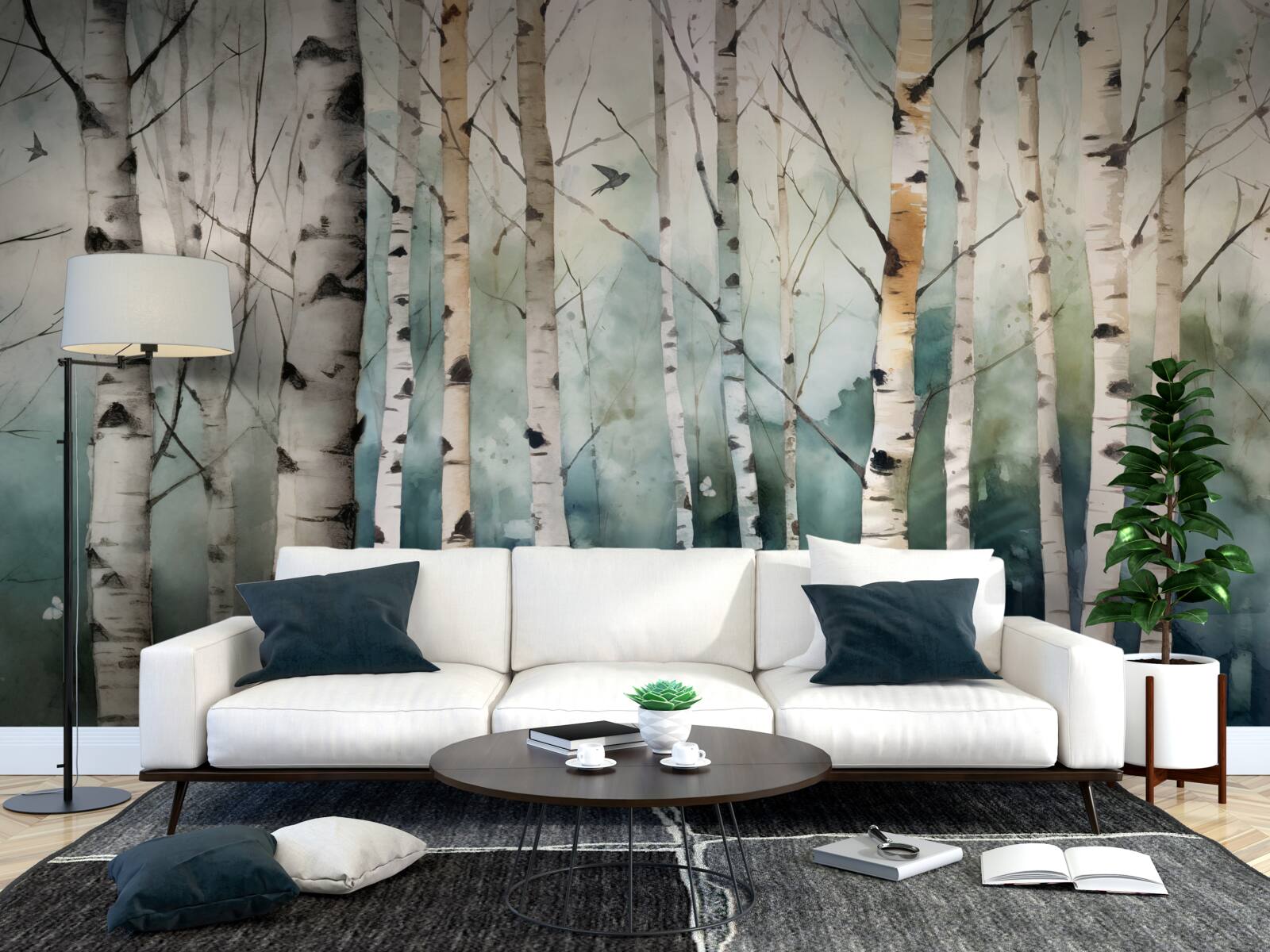 Фотошпалери акварель із зображенням стрункого гаю беріз