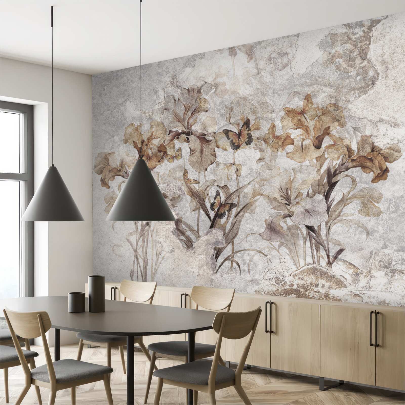 Фотошпалери осіннє листя, приховане в тумані, і метелики