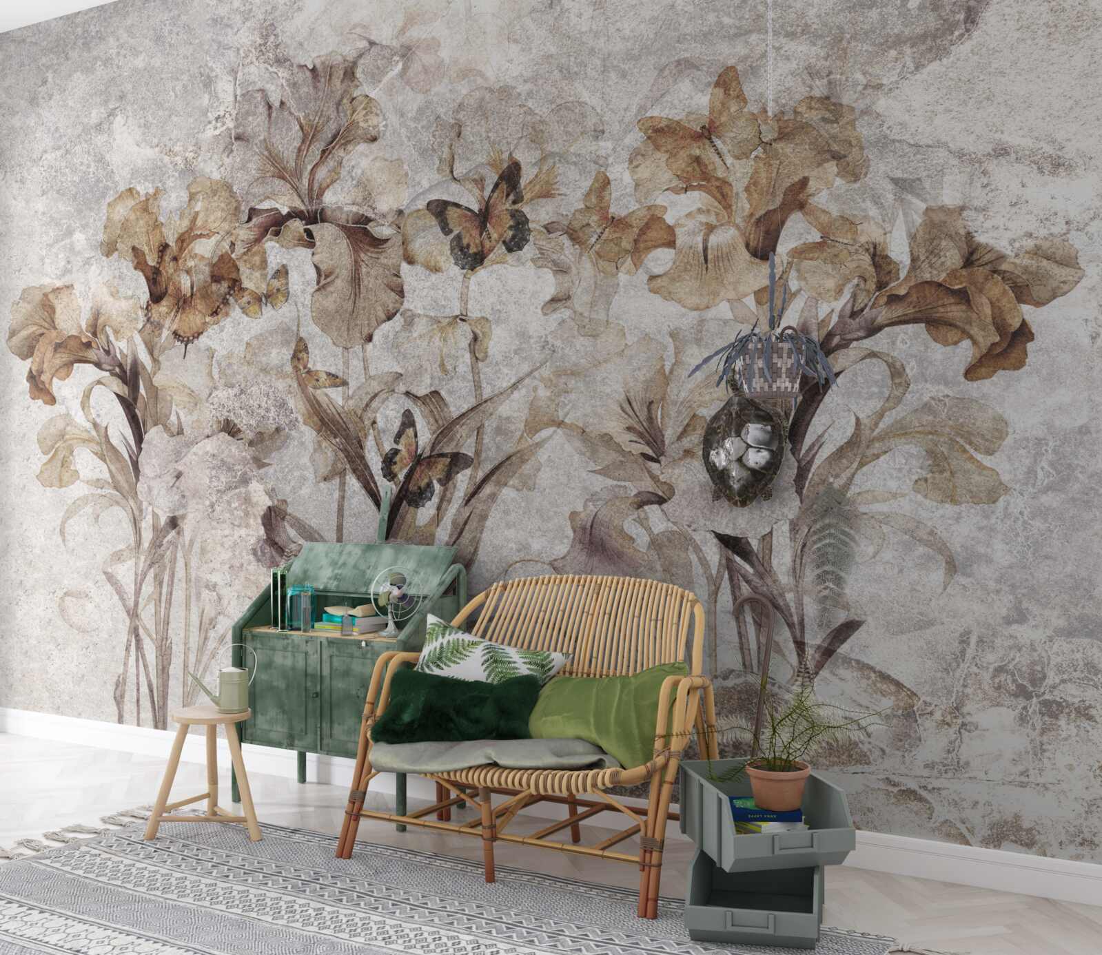 Фотошпалери осіннє листя, приховане в тумані, і метелики