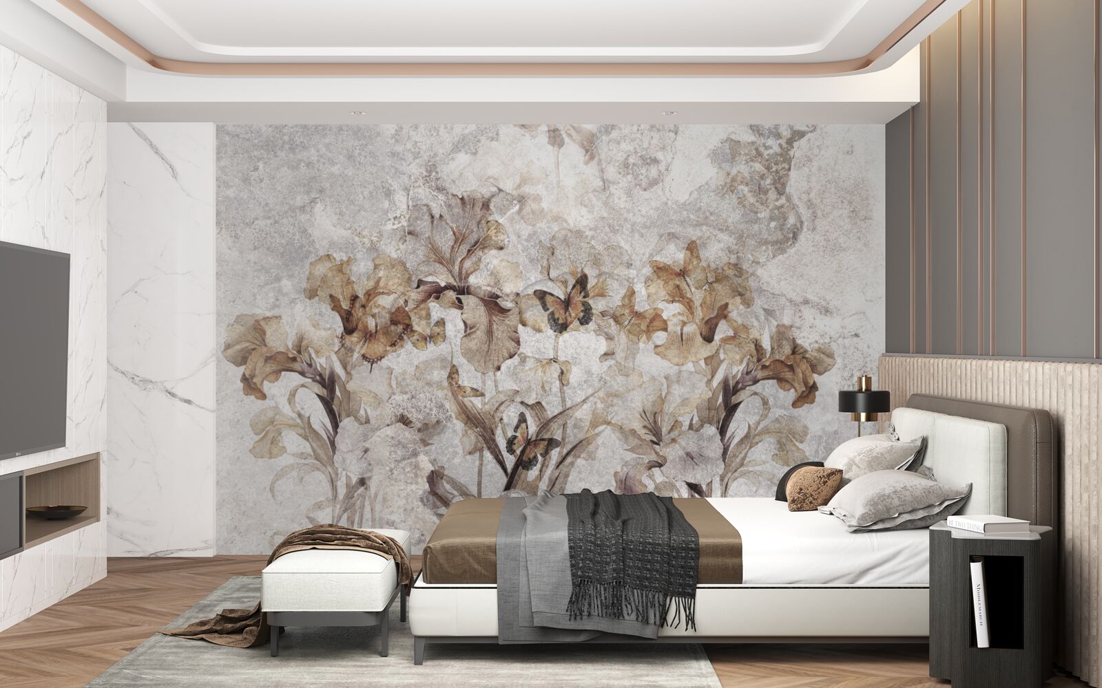 Фотошпалери осіннє листя, приховане в тумані, і метелики