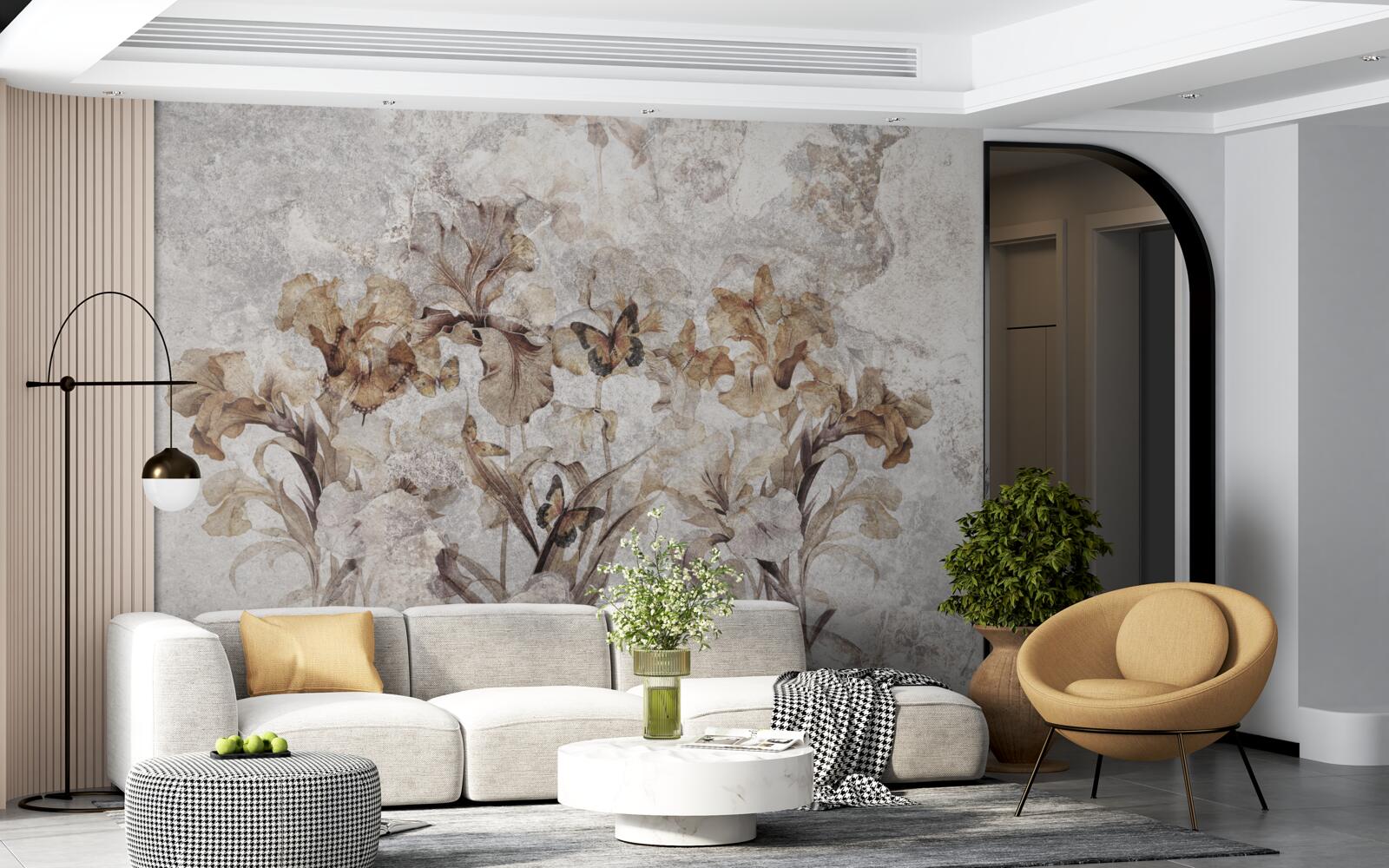 Фотошпалери осіннє листя, приховане в тумані, і метелики