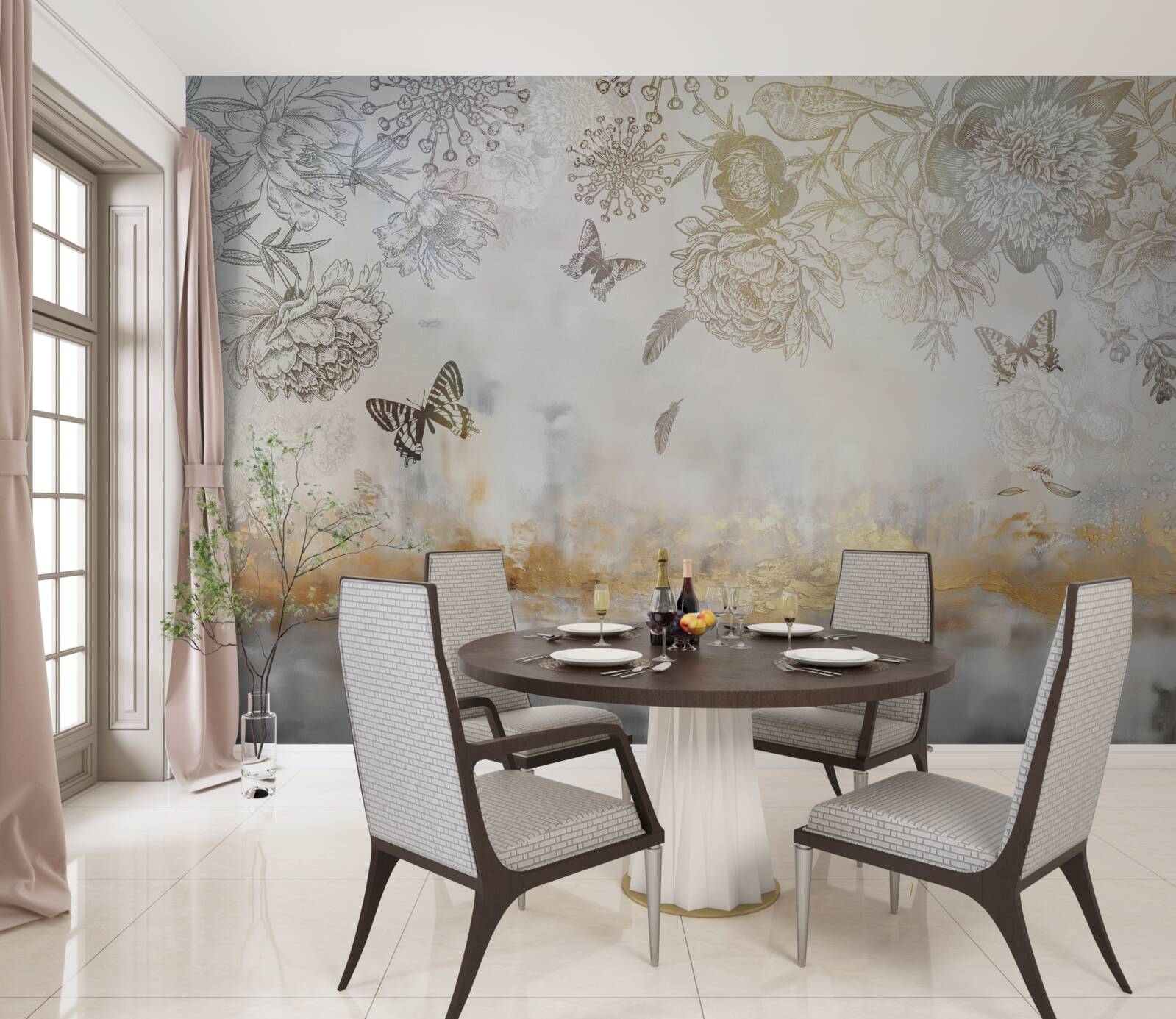 Фотошпалери метелики літають над туманною водою