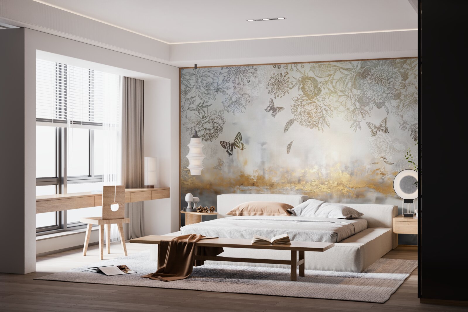 Фотошпалери метелики літають над туманною водою