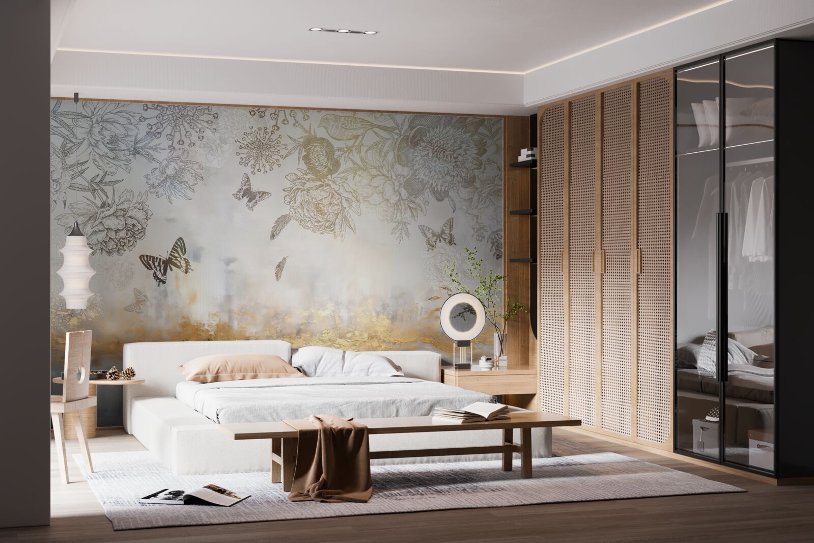 Фотошпалери метелики літають над туманною водою