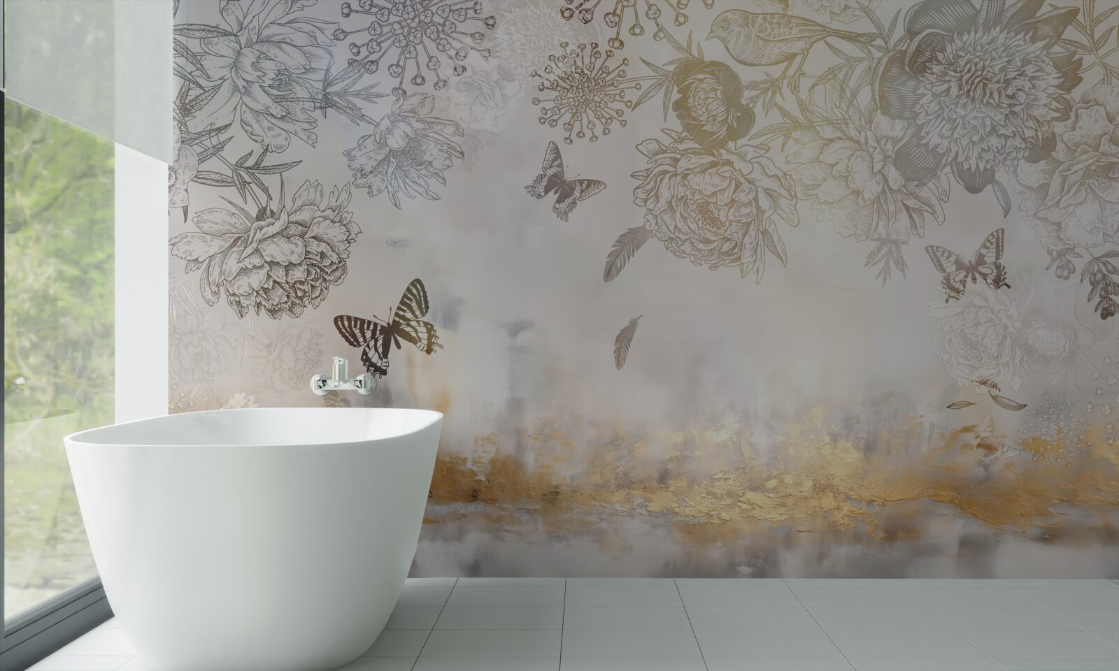 Фотошпалери метелики літають над туманною водою