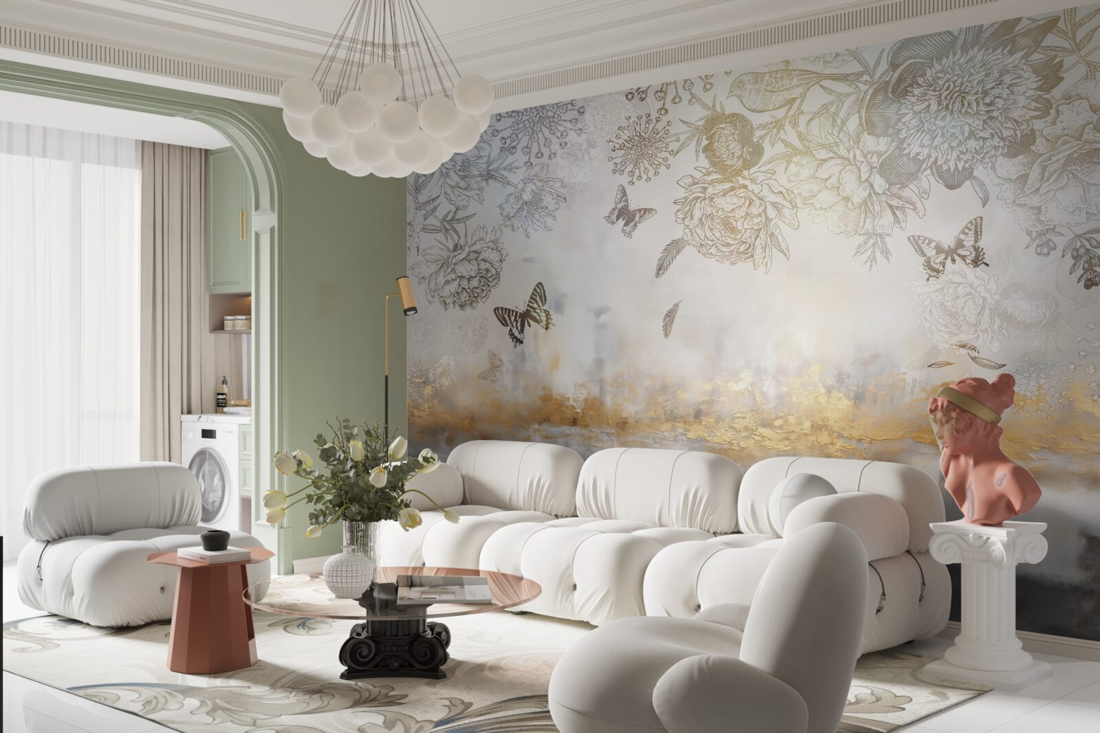 Фотошпалери метелики літають над туманною водою