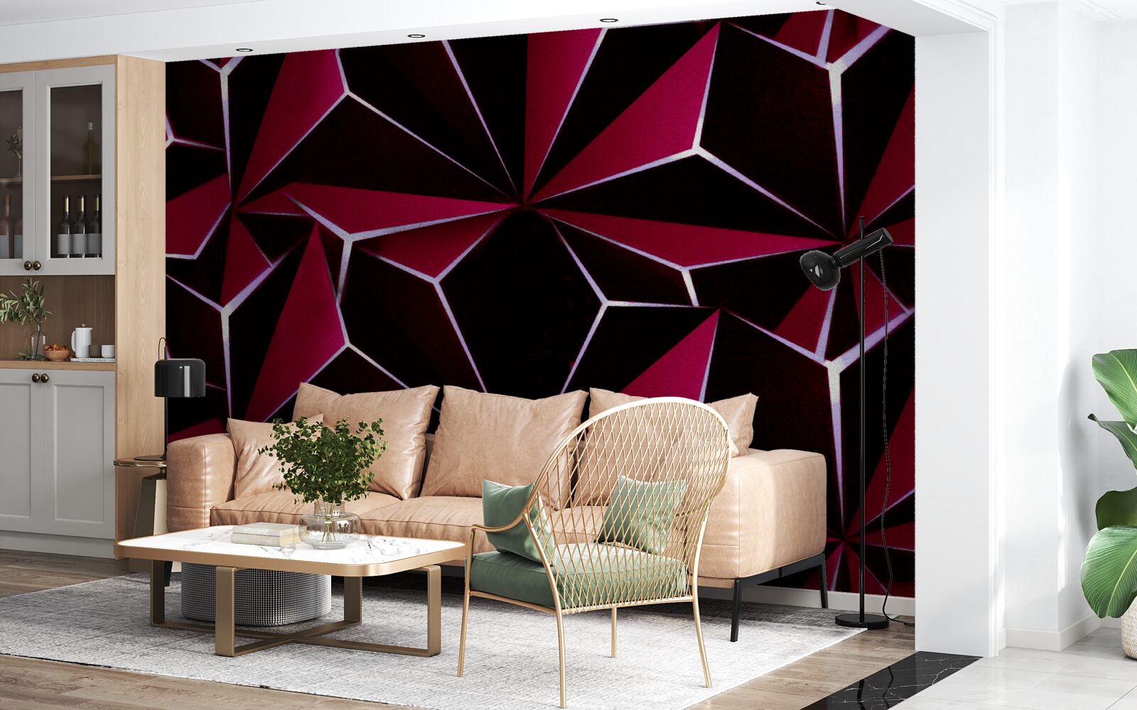 Фотошпалери бордові об'ємні піраміди