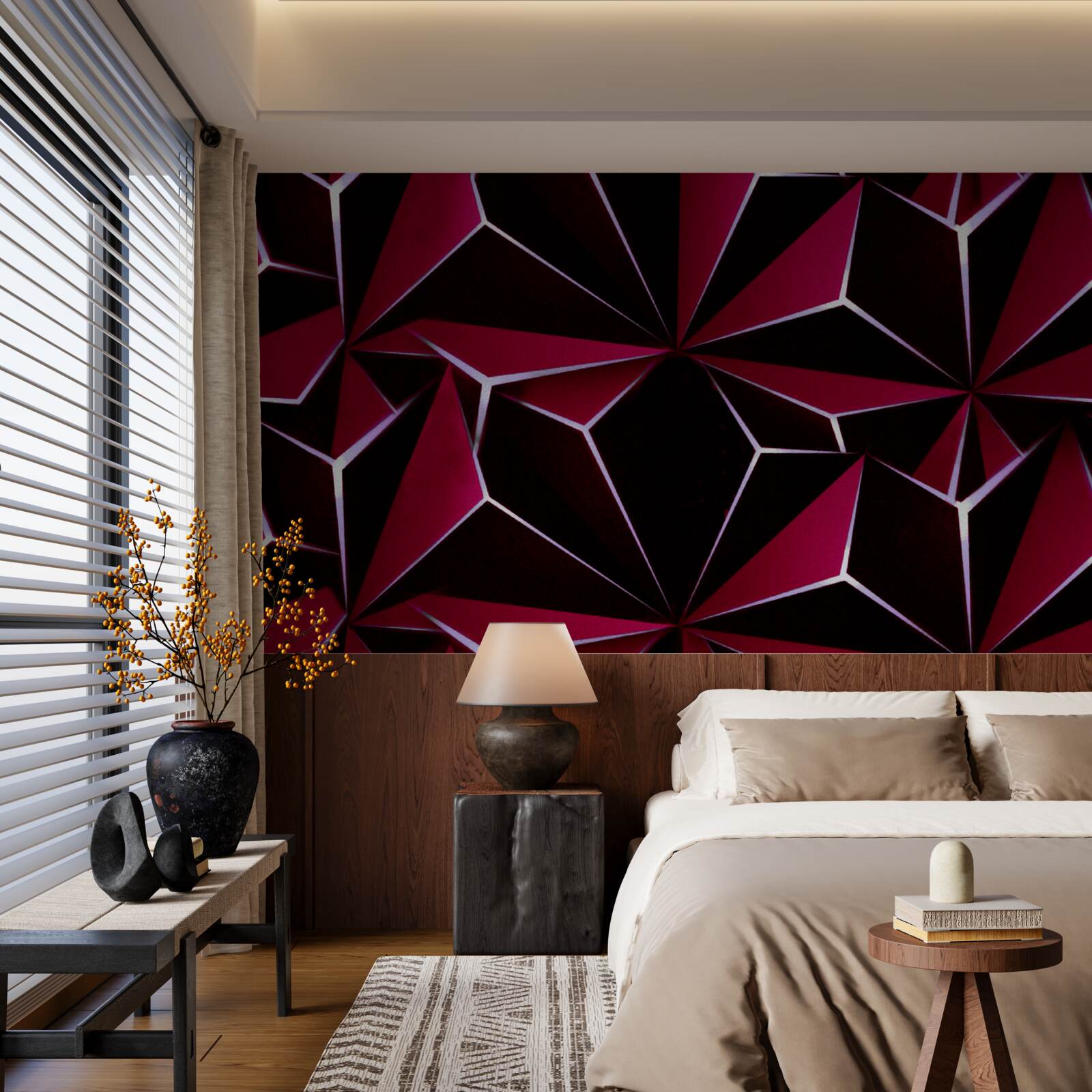 Фотошпалери бордові об'ємні піраміди