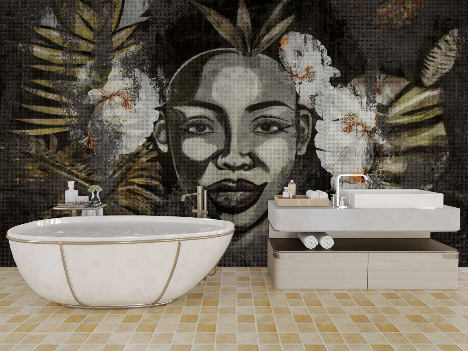 Фотошпалери Африканська жінка в тропічному лісі