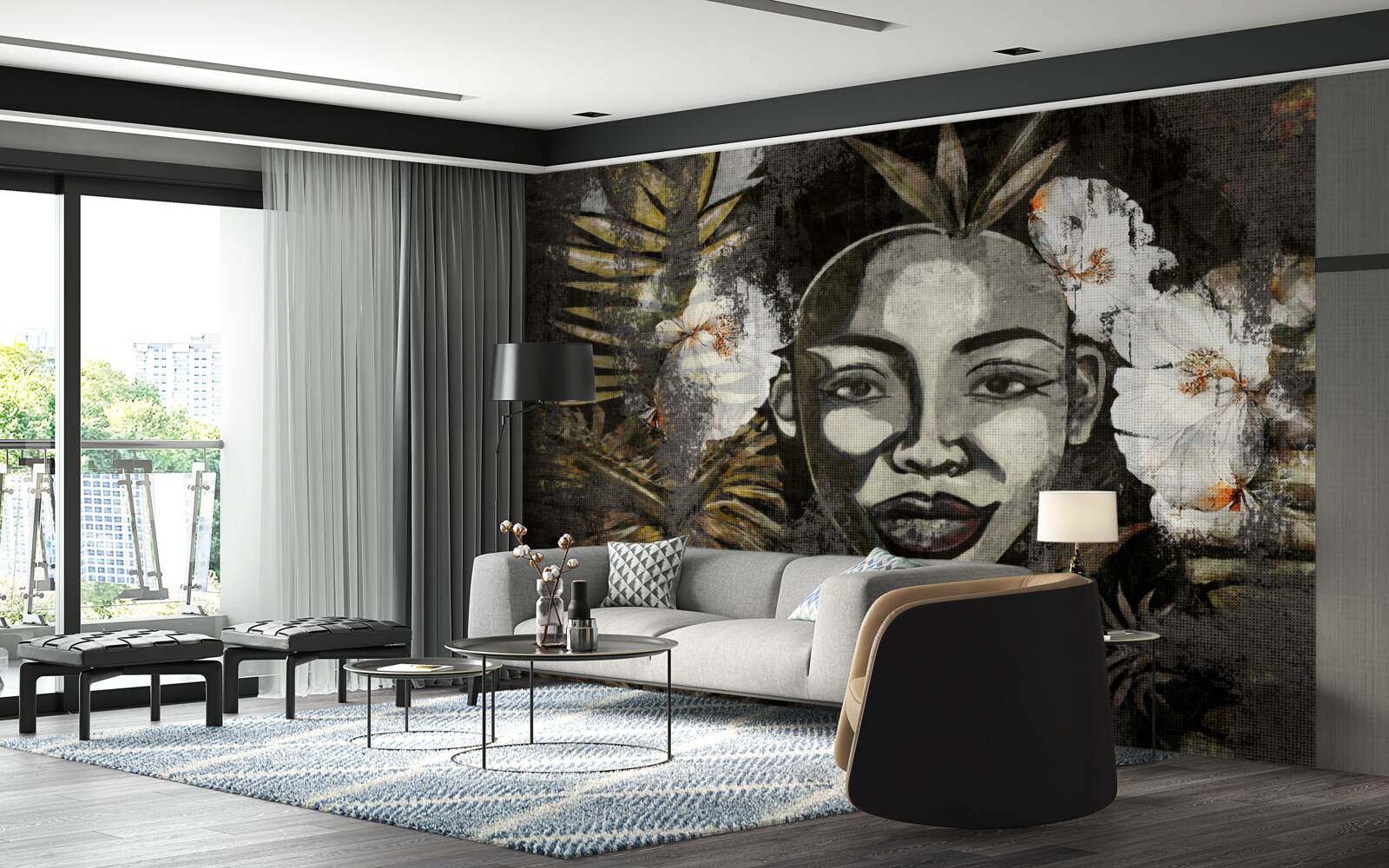 Фотошпалери Африканська жінка в тропічному лісі