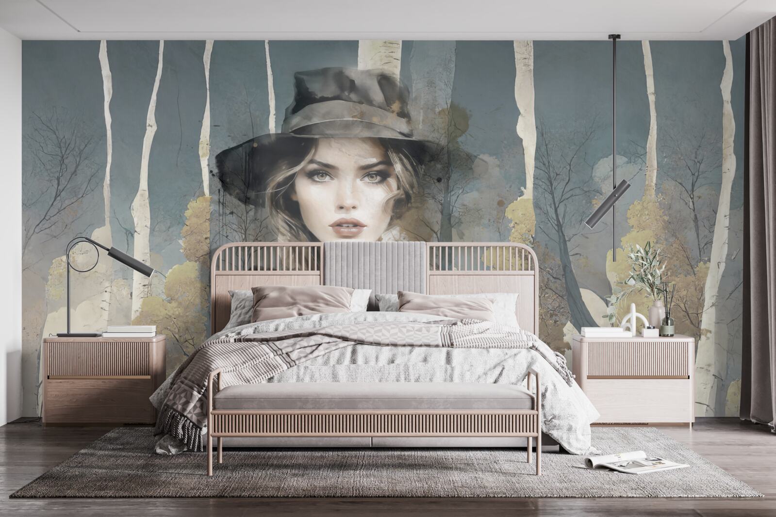 Фотошпалери резюме дівчинки в лісі в капелюсі