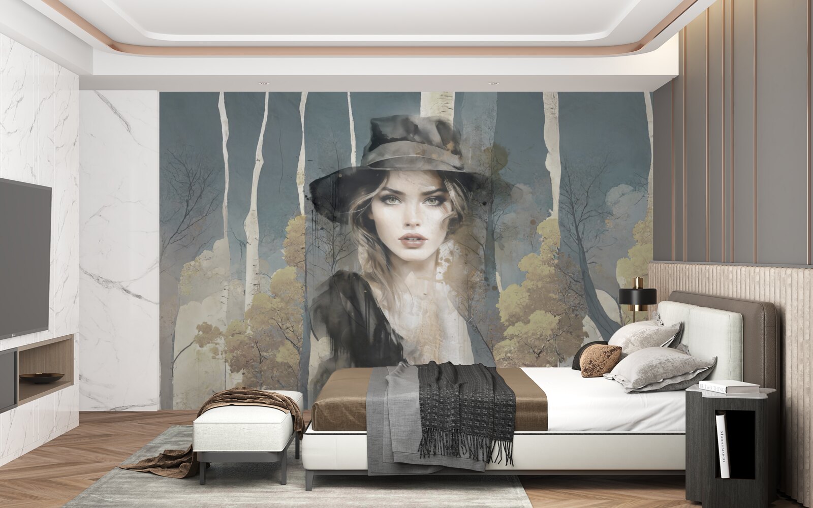 Фотошпалери резюме дівчинки в лісі в капелюсі