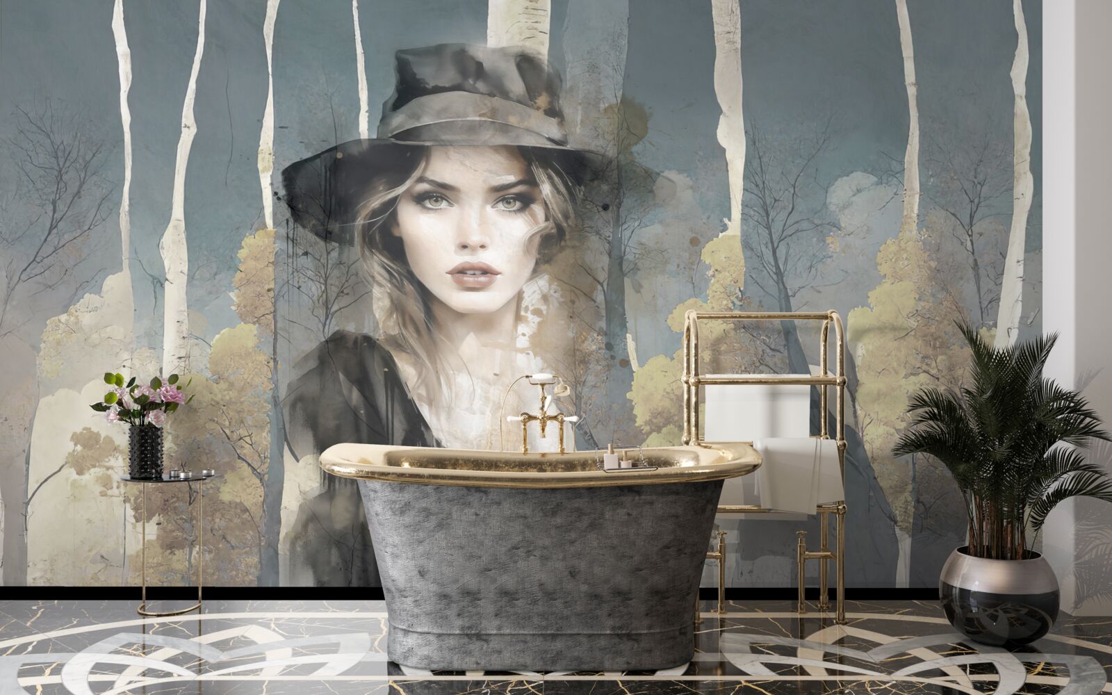 Фотошпалери резюме дівчинки в лісі в капелюсі