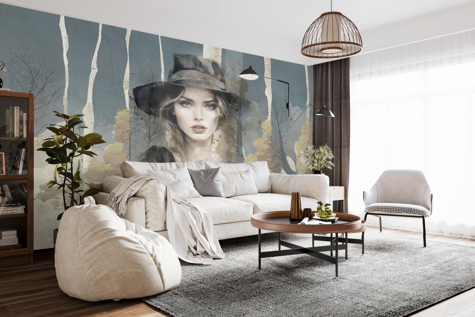 Фотошпалери резюме дівчинки в лісі в капелюсі