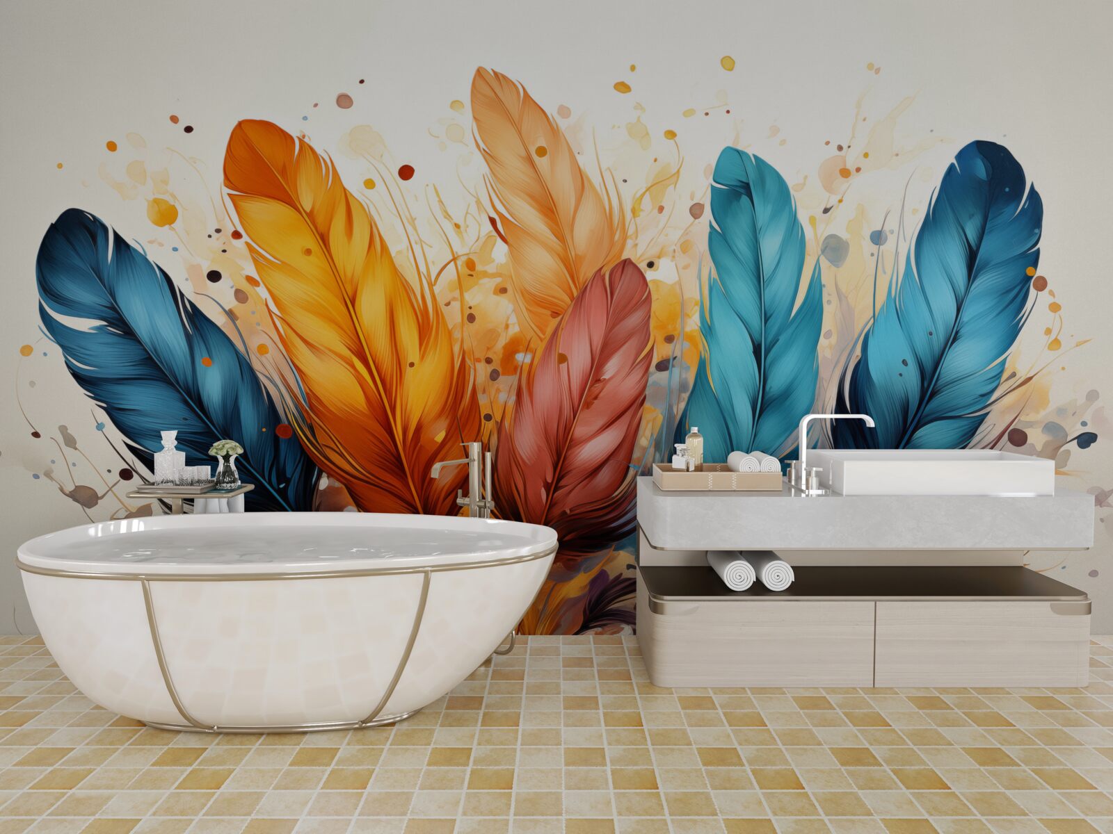 Фотошпалери пухнасте пір'я в осінніх відтінках