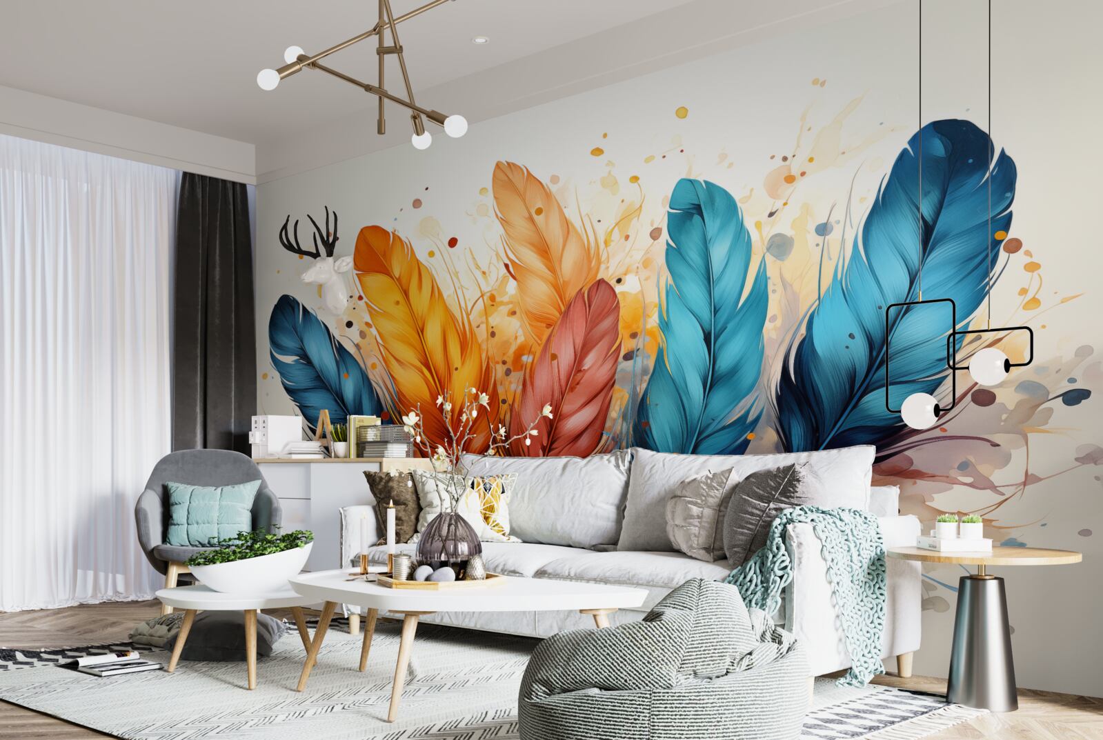 Фотошпалери пухнасте пір'я в осінніх відтінках