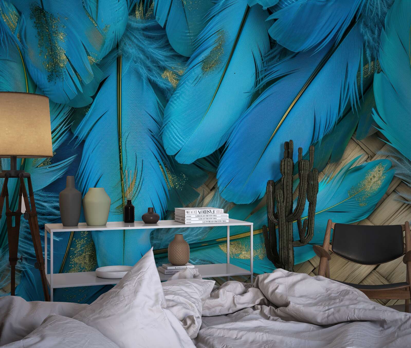 Фотошпалери красиве пухнасте пір'я насиченого синього кольору