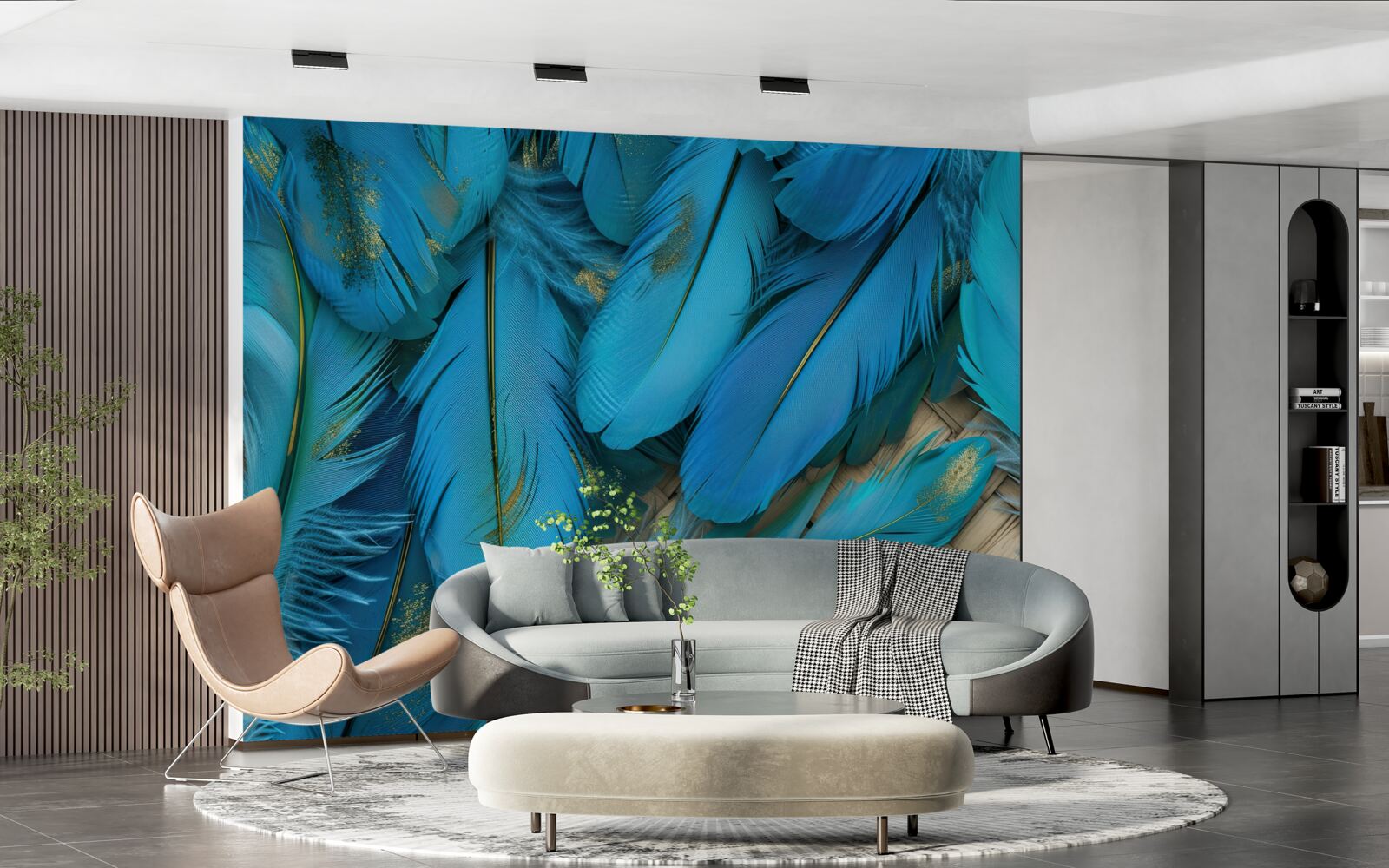 Фотошпалери красиве пухнасте пір'я насиченого синього кольору