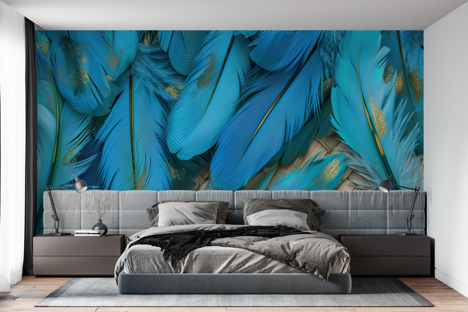 Фотошпалери красиве пухнасте пір'я насиченого синього кольору