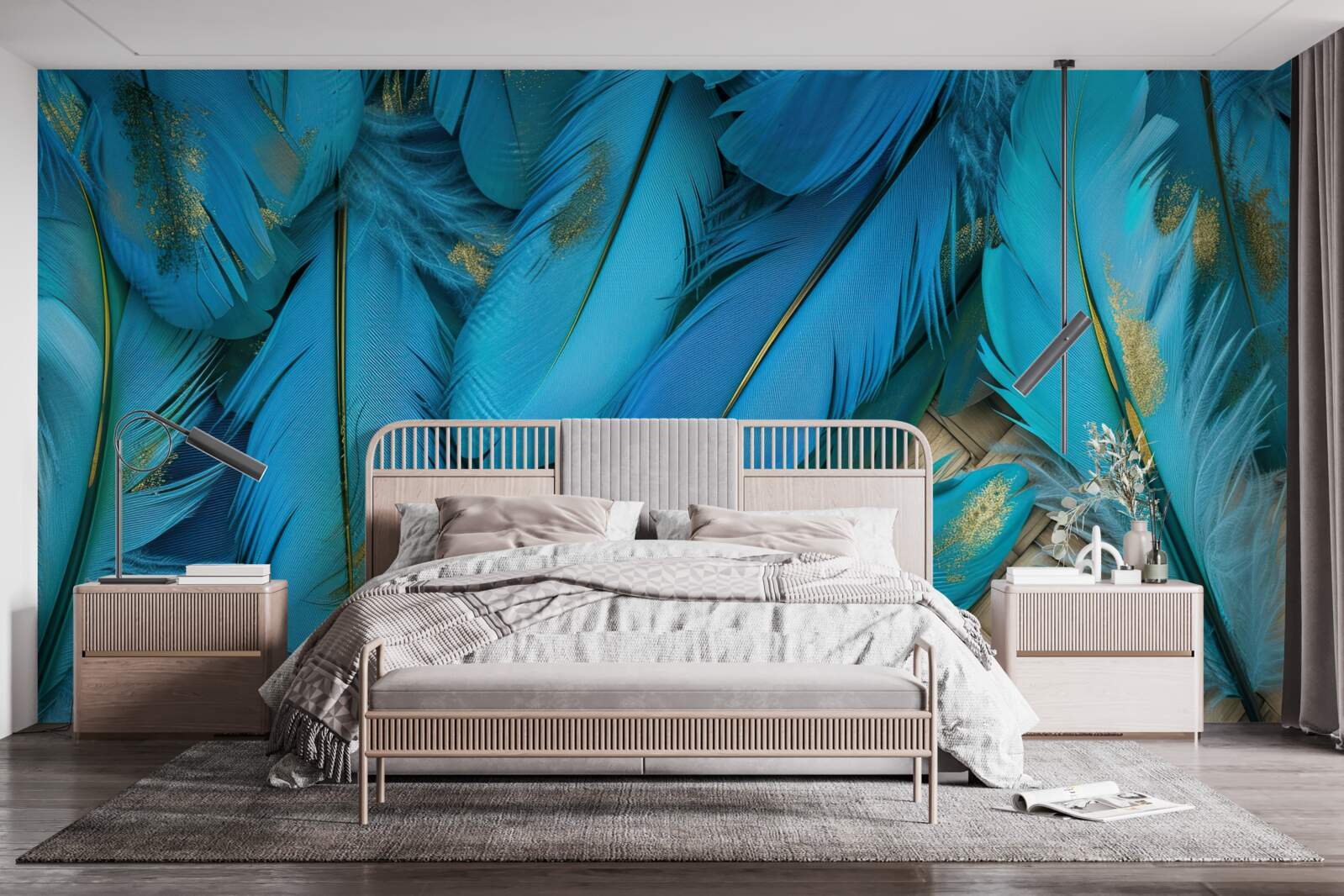 Фотошпалери красиве пухнасте пір'я насиченого синього кольору