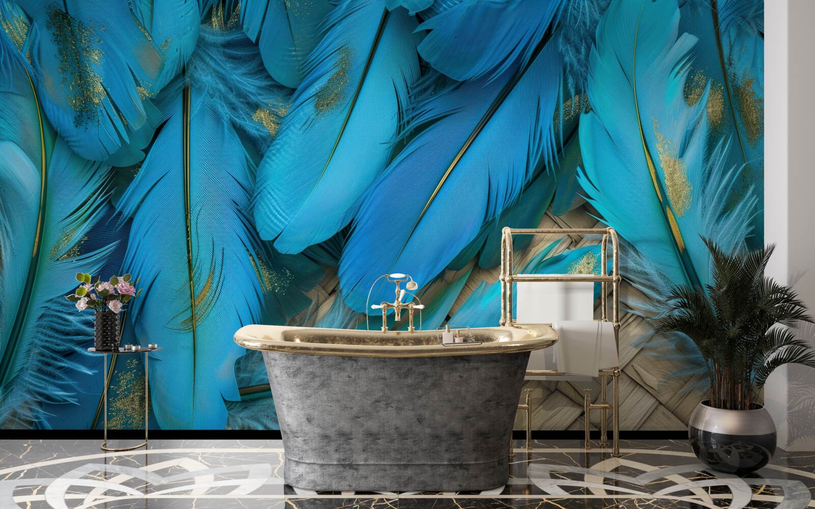 Фотошпалери красиве пухнасте пір'я насиченого синього кольору