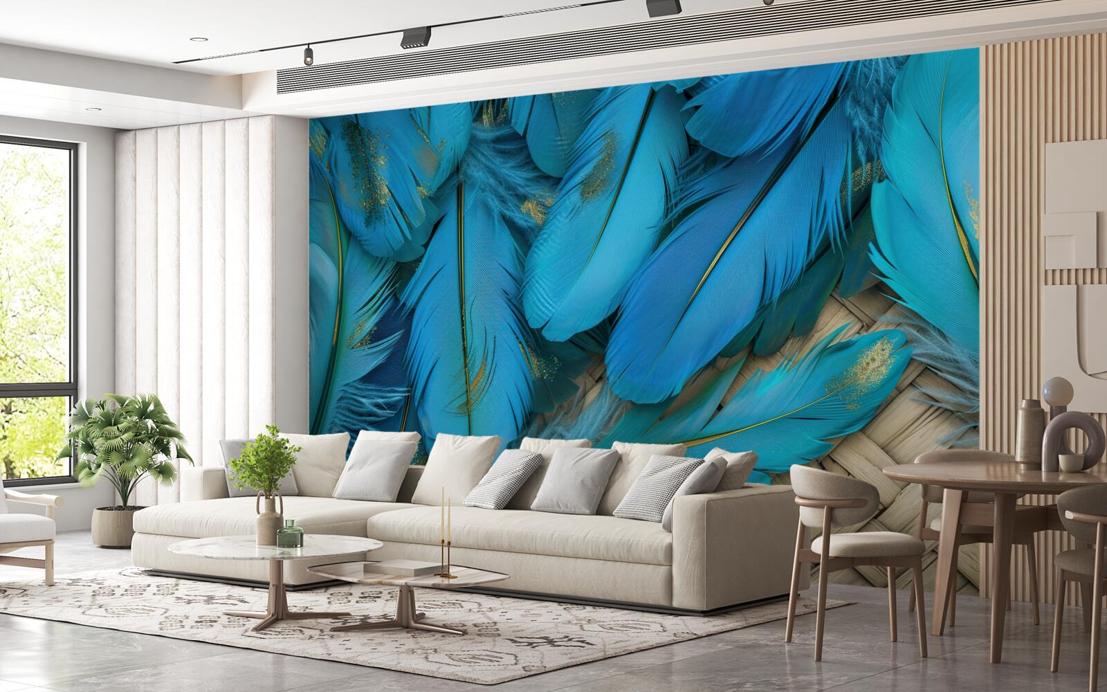 Фотошпалери красиве пухнасте пір'я насиченого синього кольору