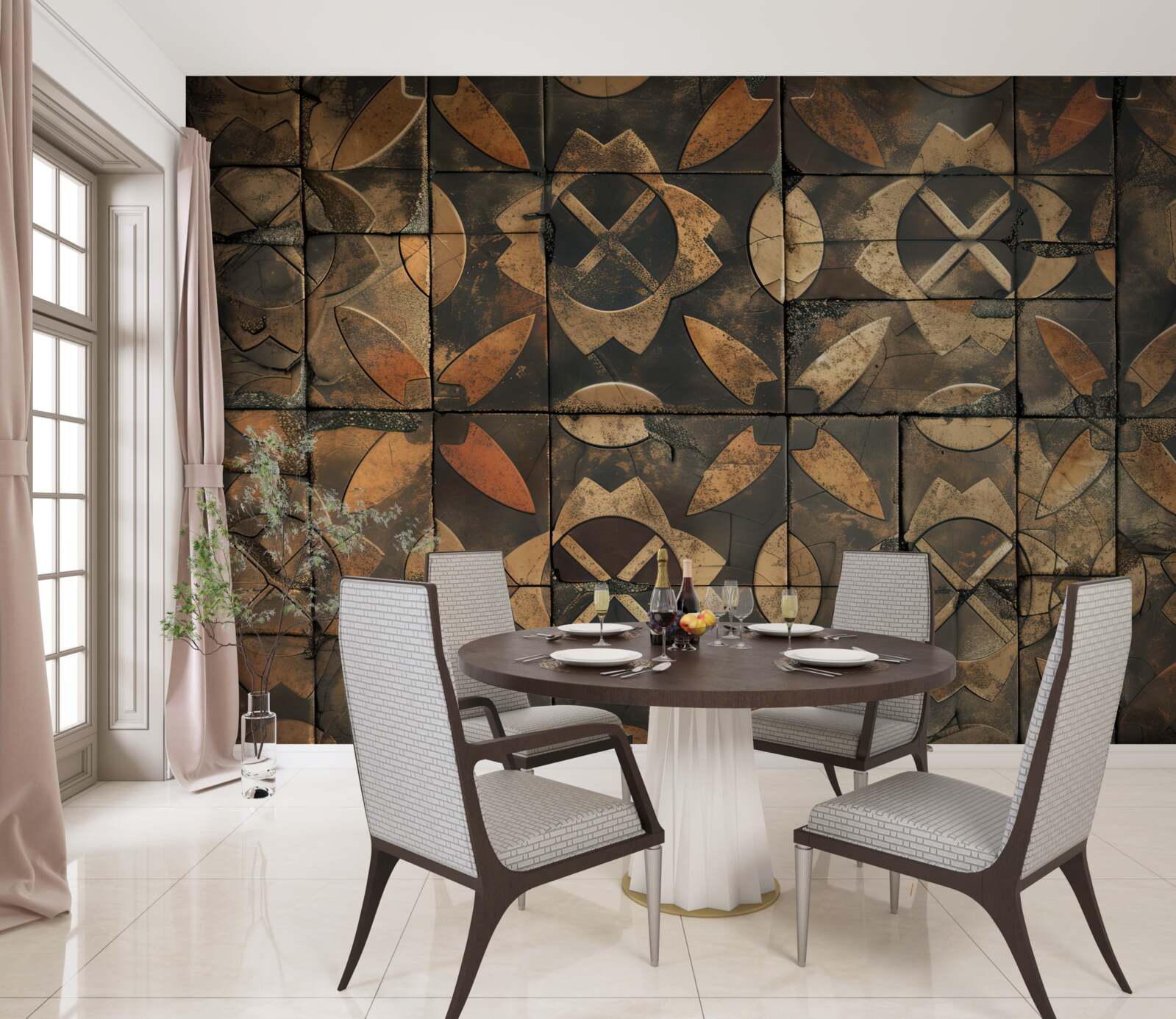 Фотошпалери геометрична композиція з елементами листя