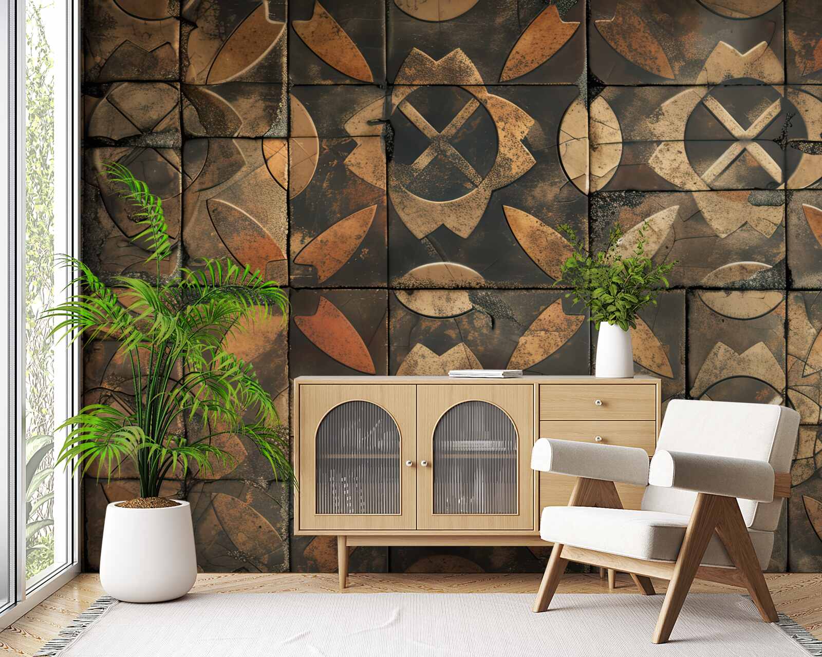 Фотошпалери геометрична композиція з елементами листя