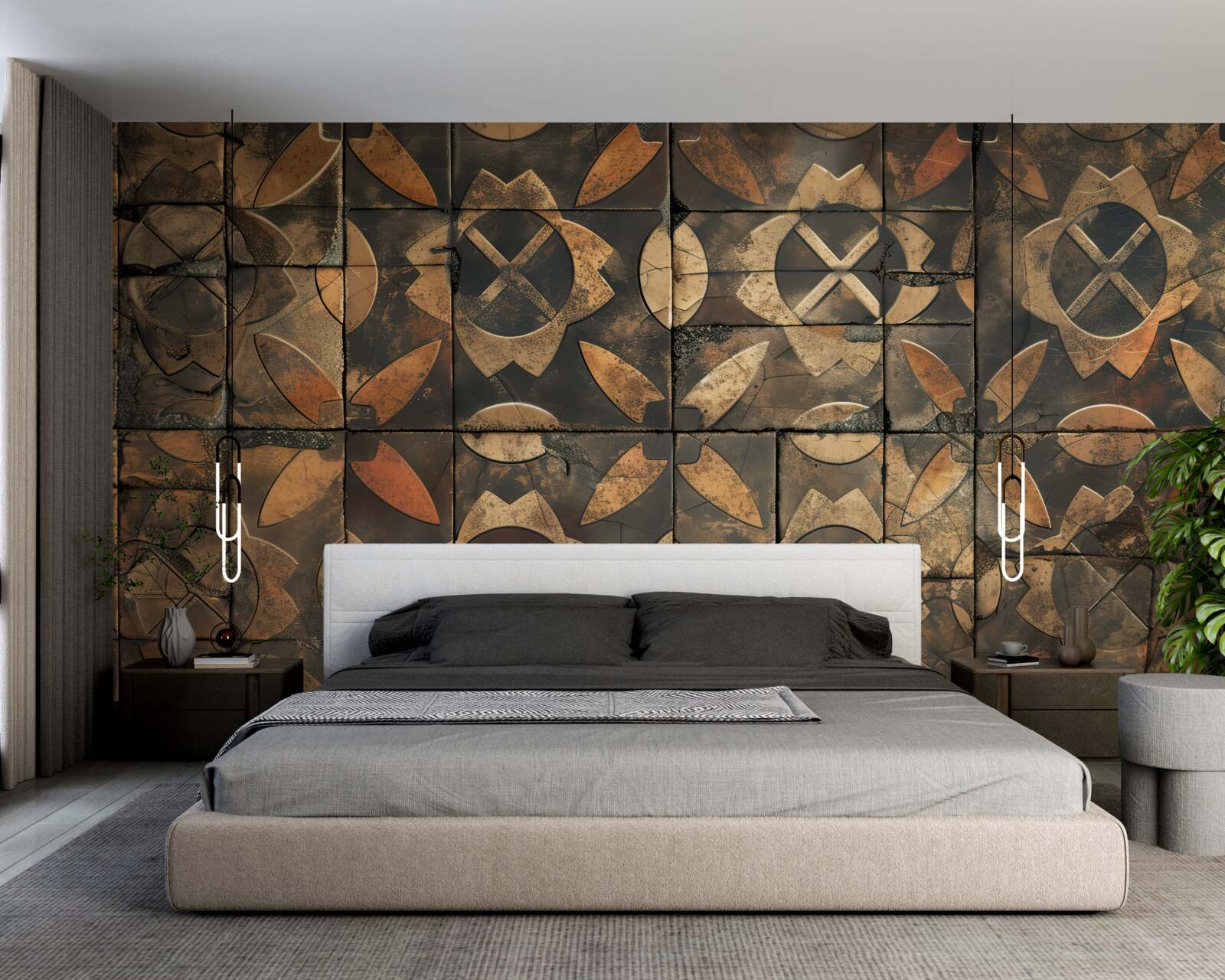 Фотошпалери геометрична композиція з елементами листя