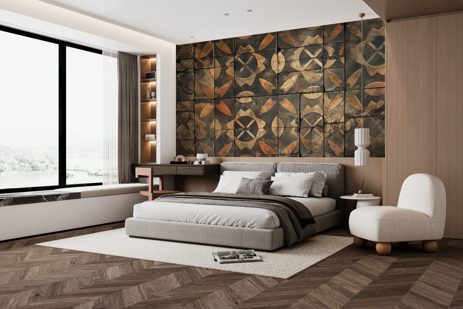 Фотошпалери геометрична композиція з елементами листя