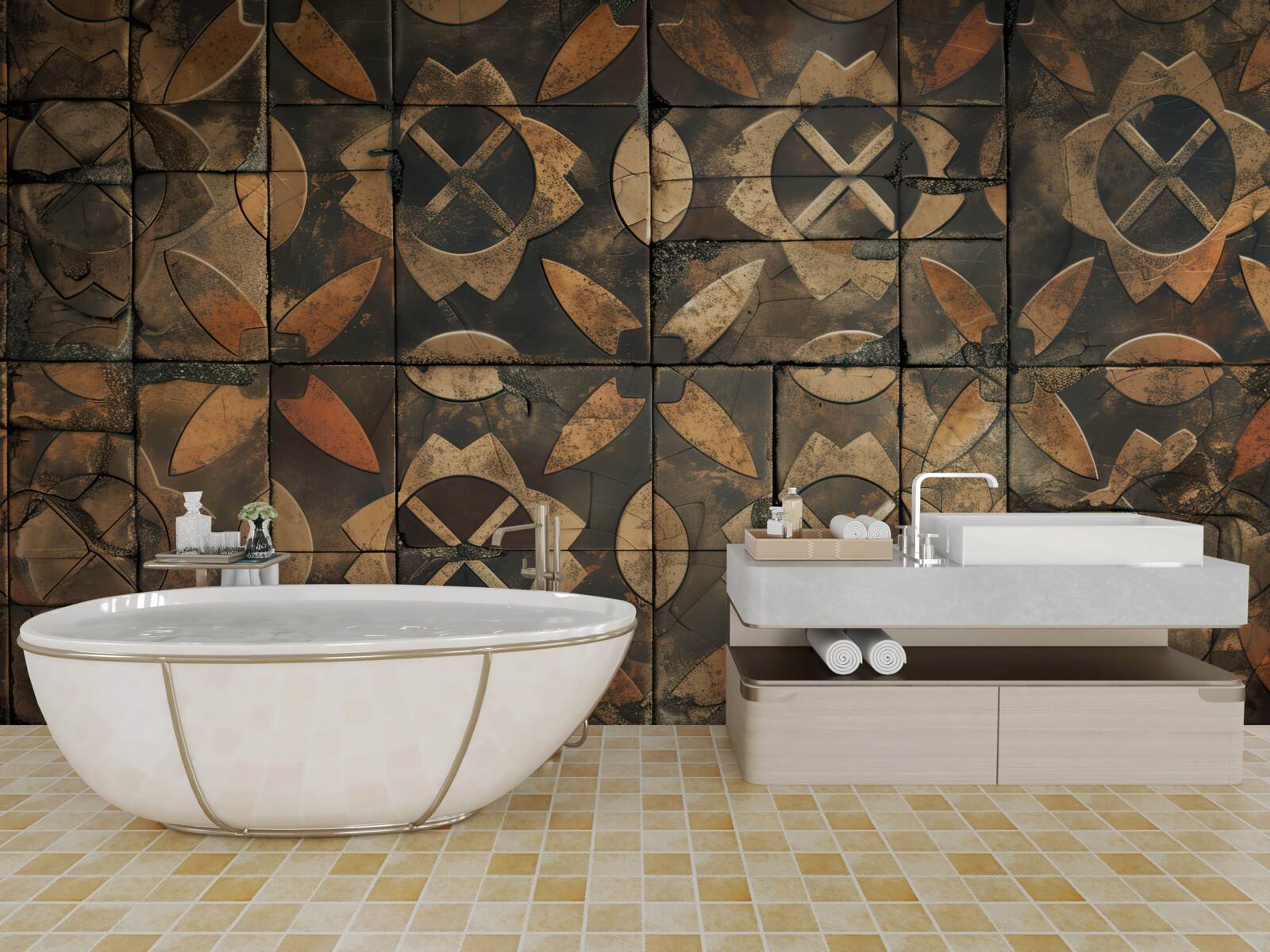 Фотошпалери геометрична композиція з елементами листя