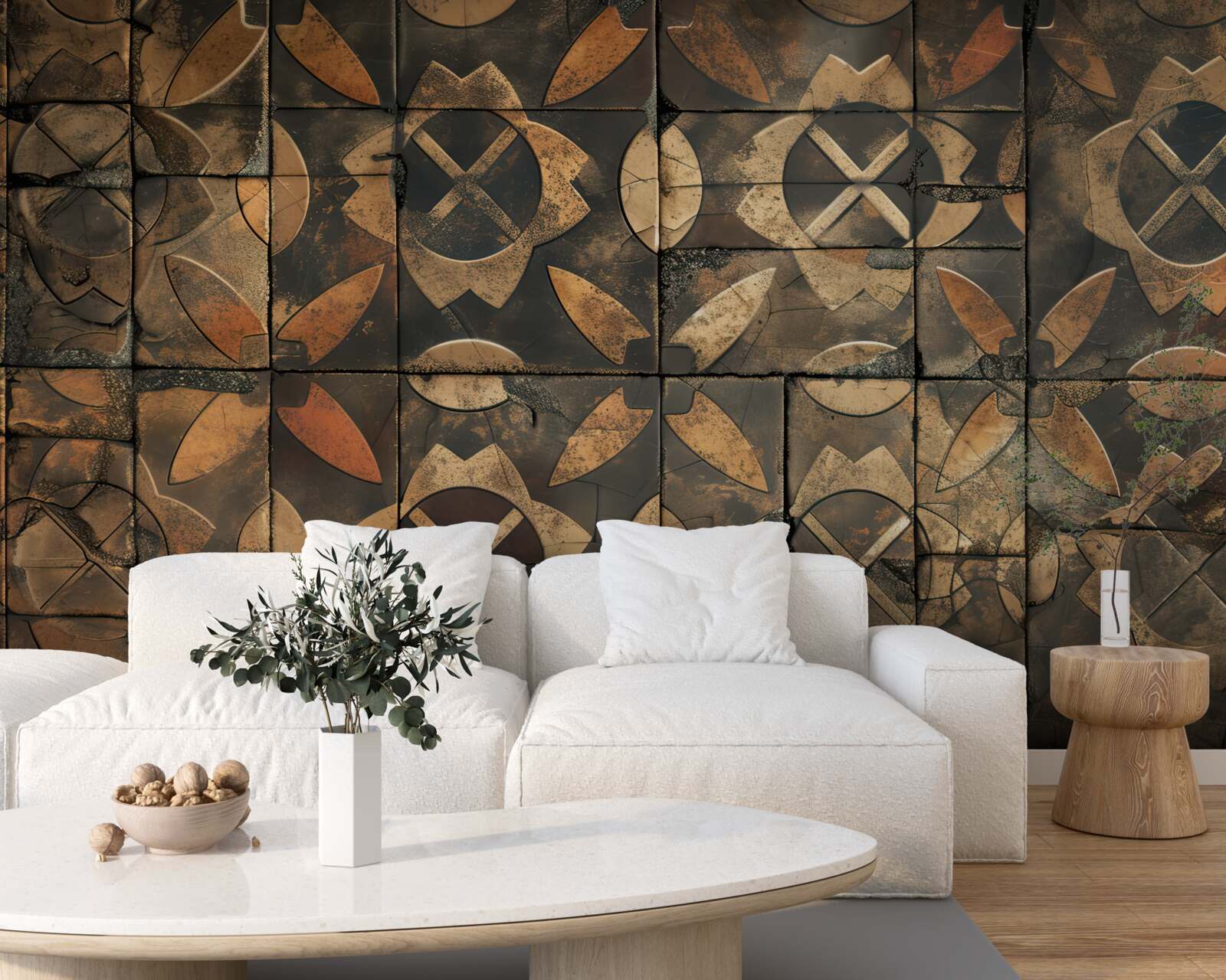 Фотошпалери геометрична композиція з елементами листя