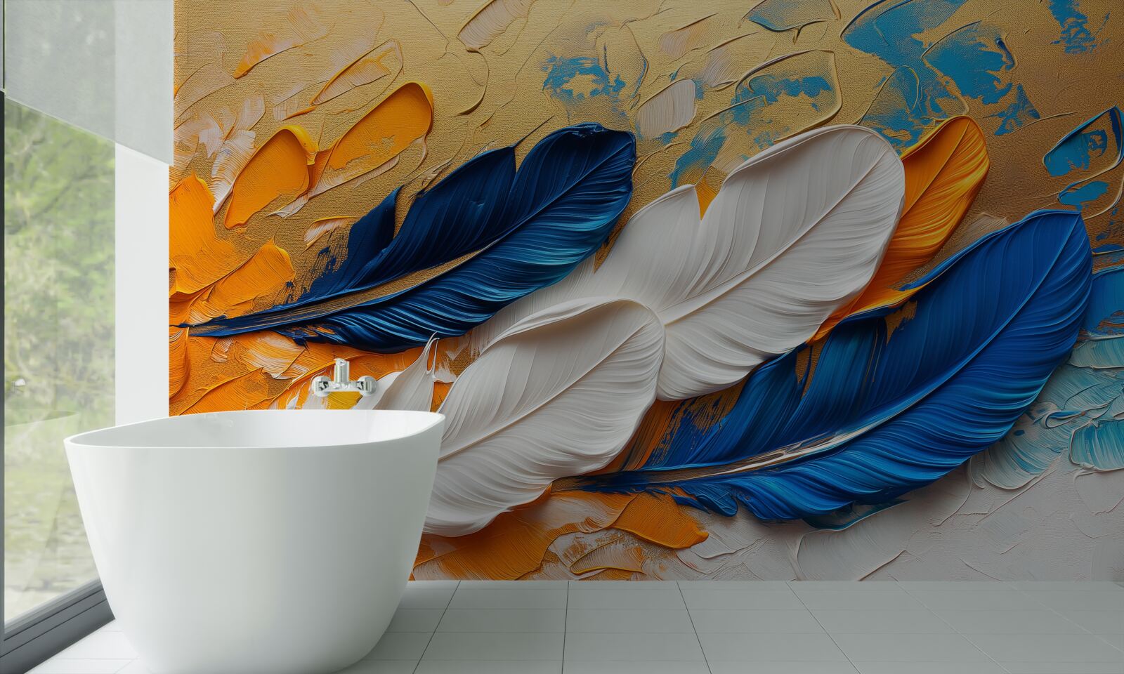 Фотошпалери фарба з білим і синім пір'ям