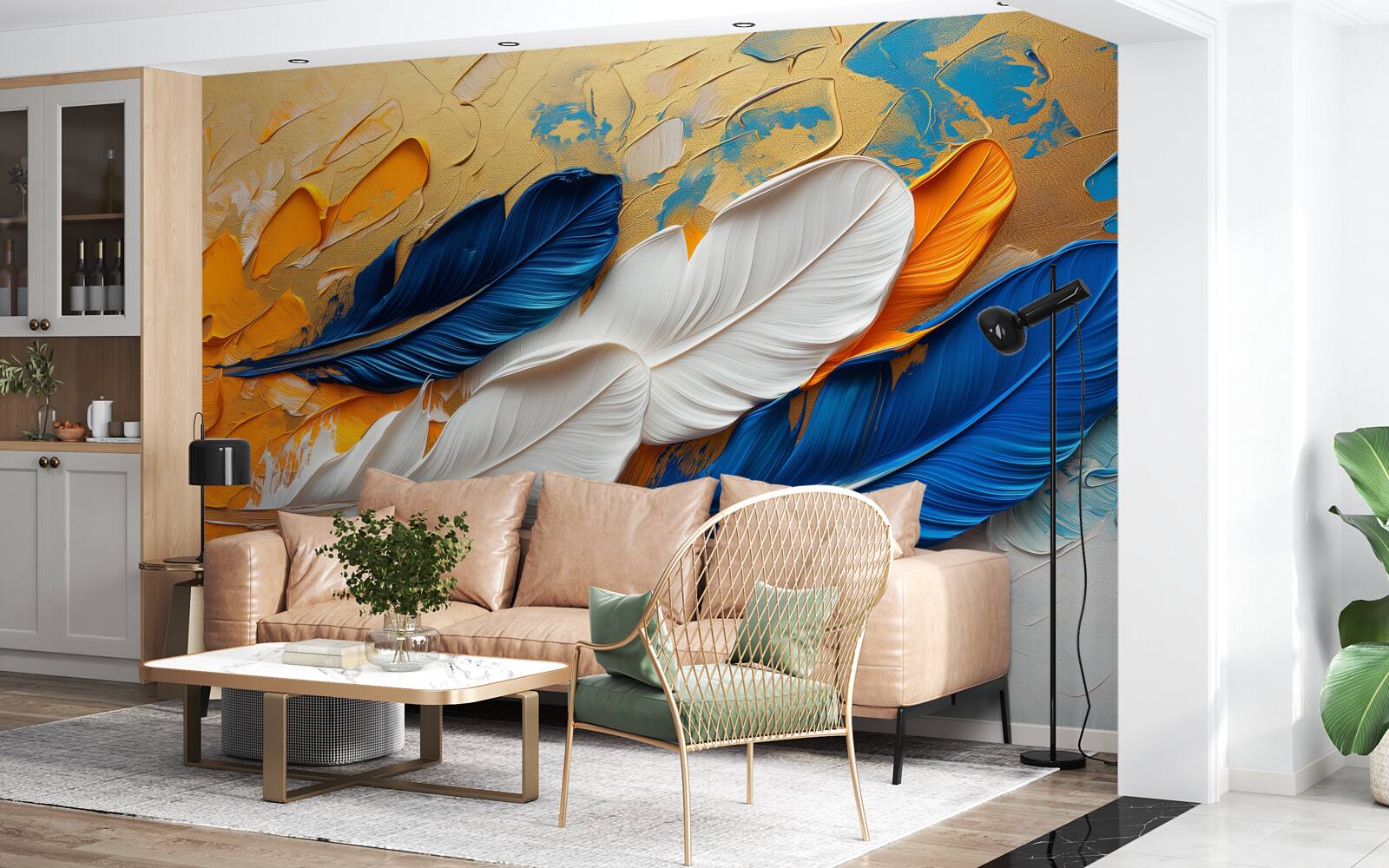 Фотошпалери фарба з білим і синім пір'ям