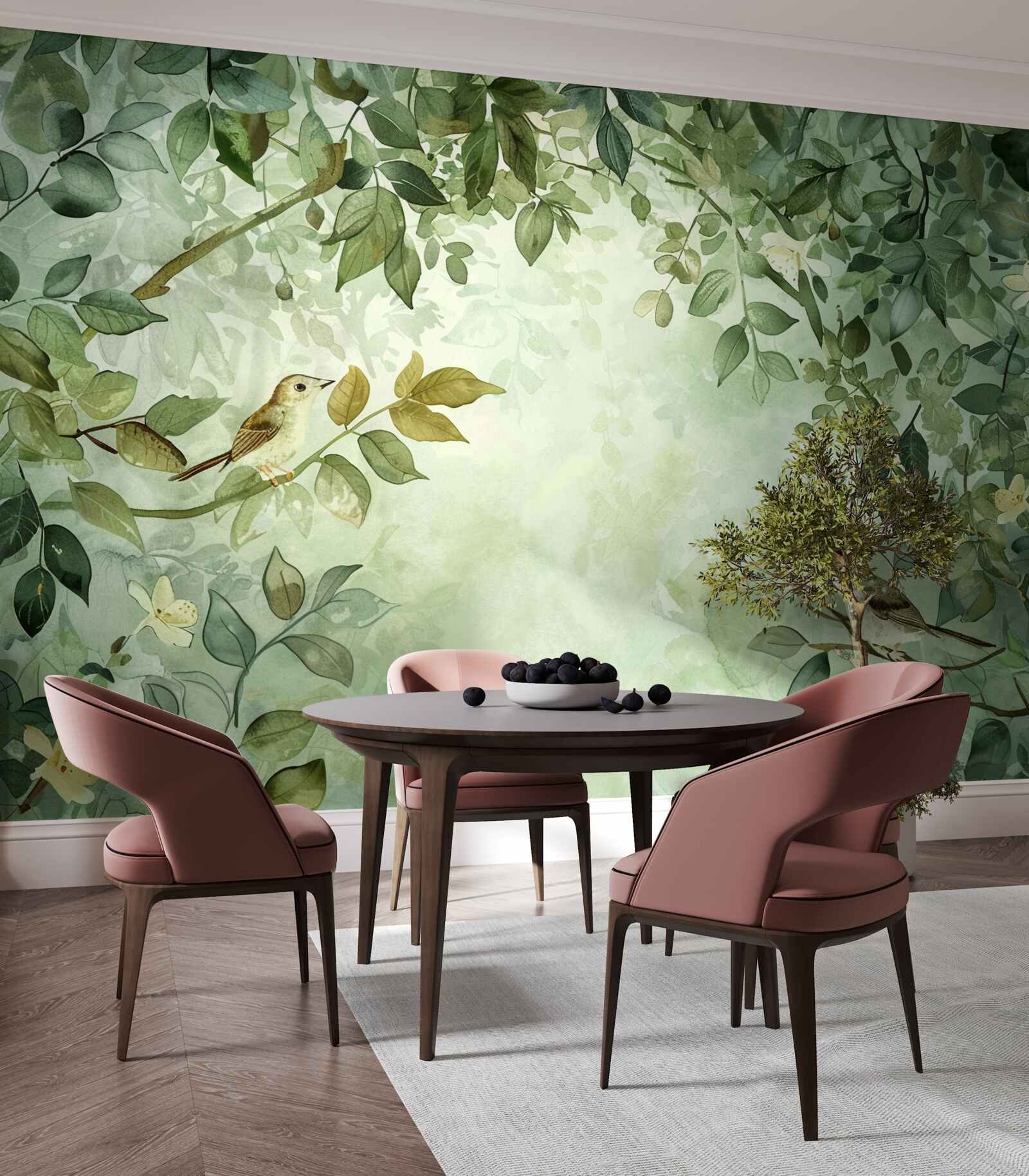 Фотошпалери птахи серед зеленого листя дерев